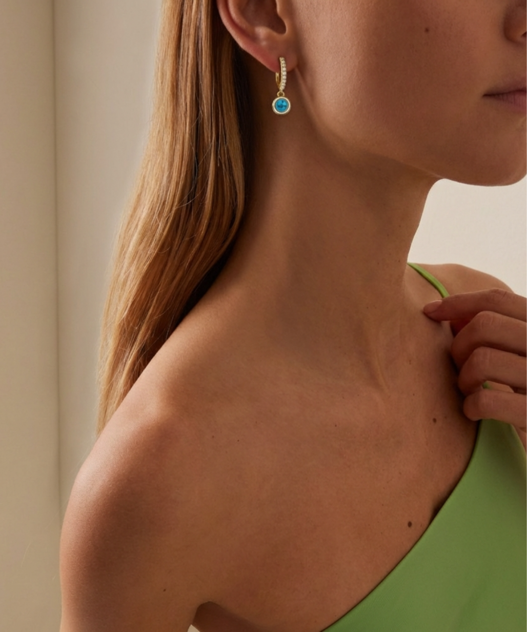 Diamond Hoop Earrings with Blue Topaz Drops by MAVIADA on curated-crowd.com
