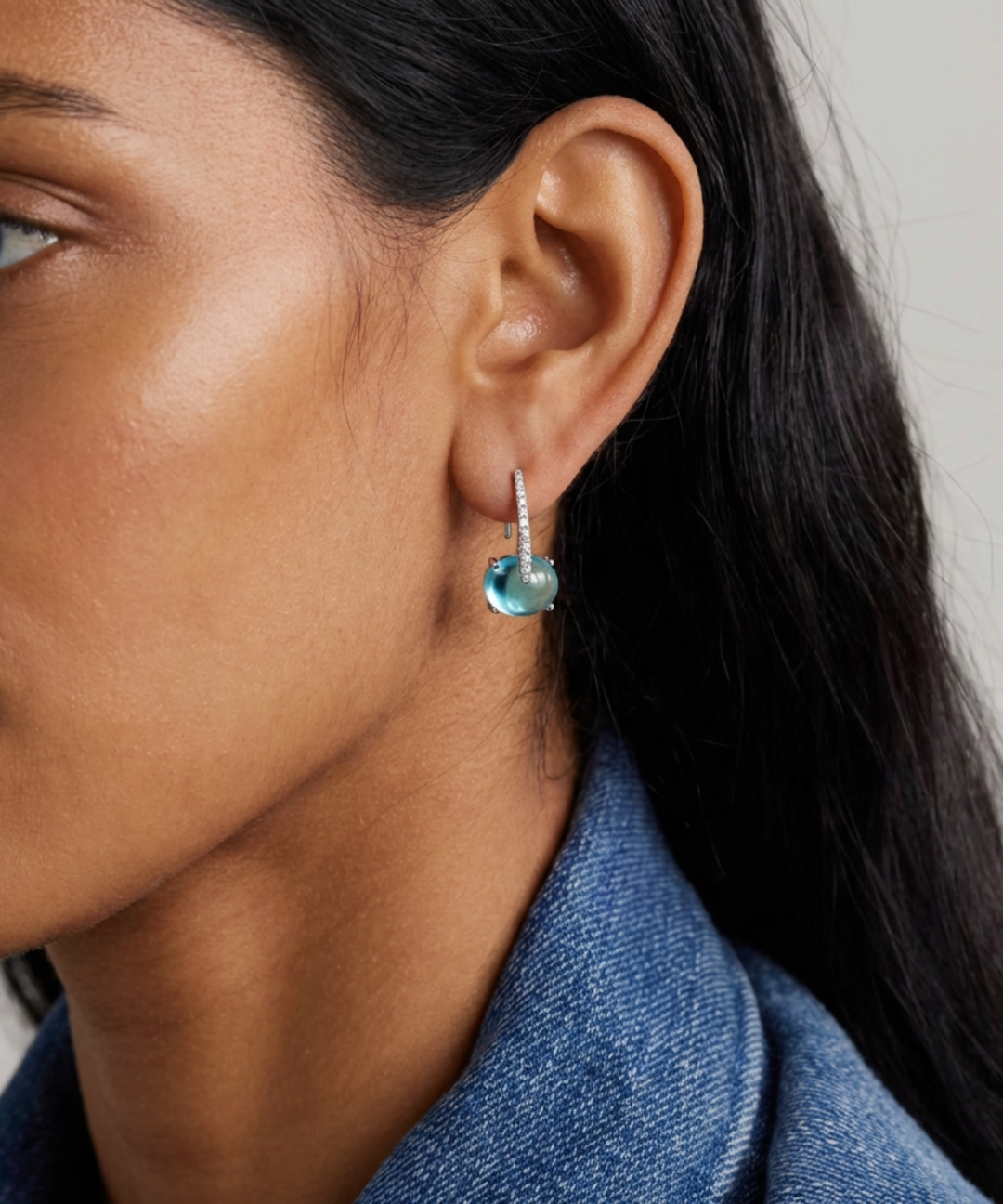 Sardinia Short Diamond Earrings, 18k White Gold, Sky Blue Topaz by MAVIADA on curated-crowd.com