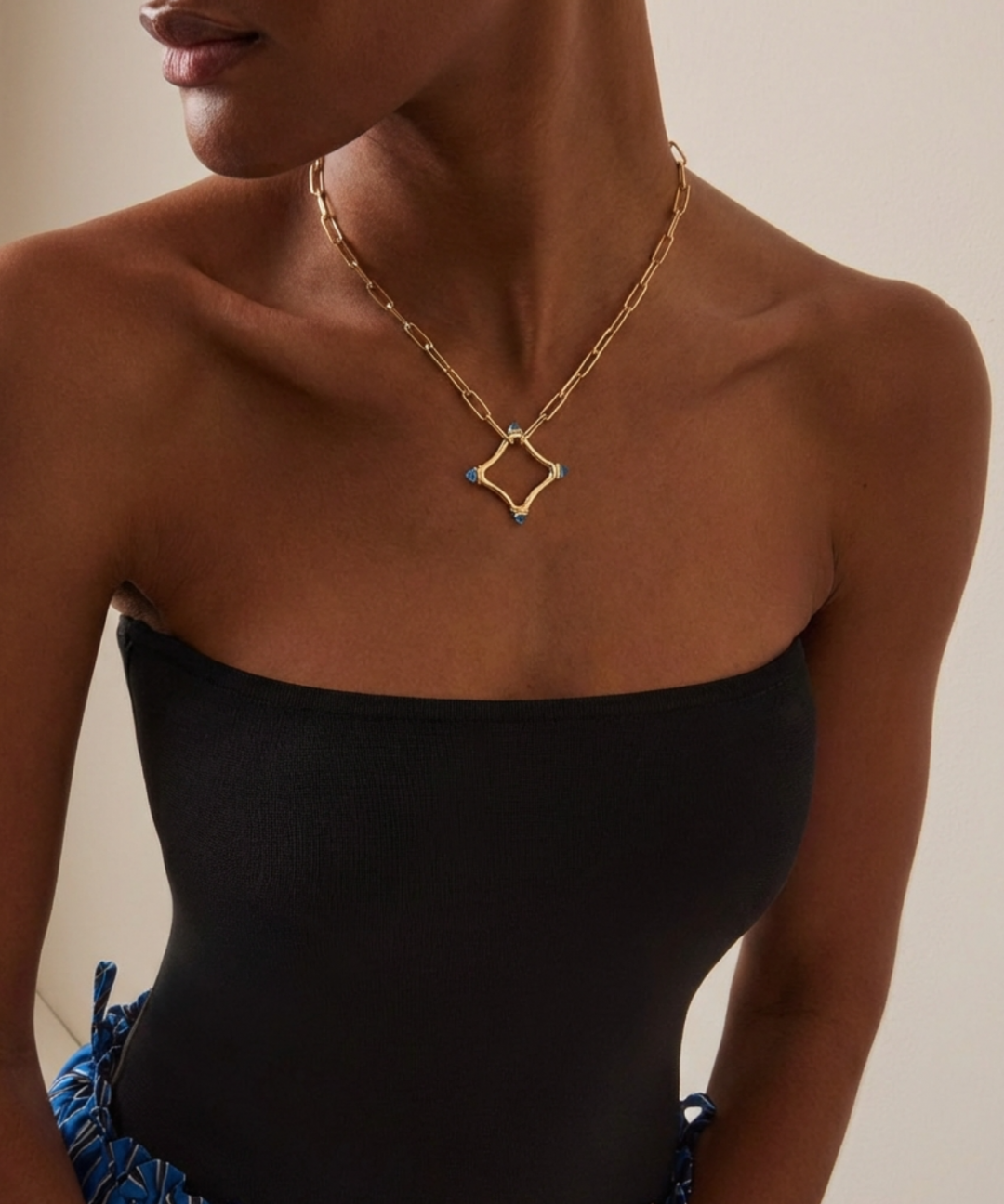 Colour Large Logo Chain Necklace set in Sky Blue Topaz, 18k gold by MAVIADA on curated-crowd.com