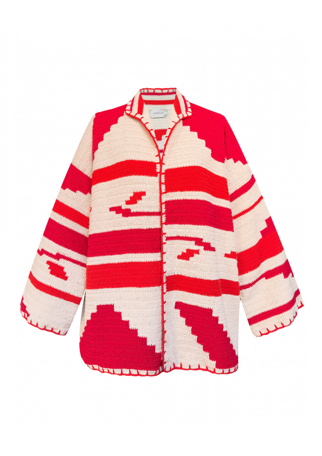 Kiona Jacket Beige/Red - Long by Jessica K on curated-crowd.com