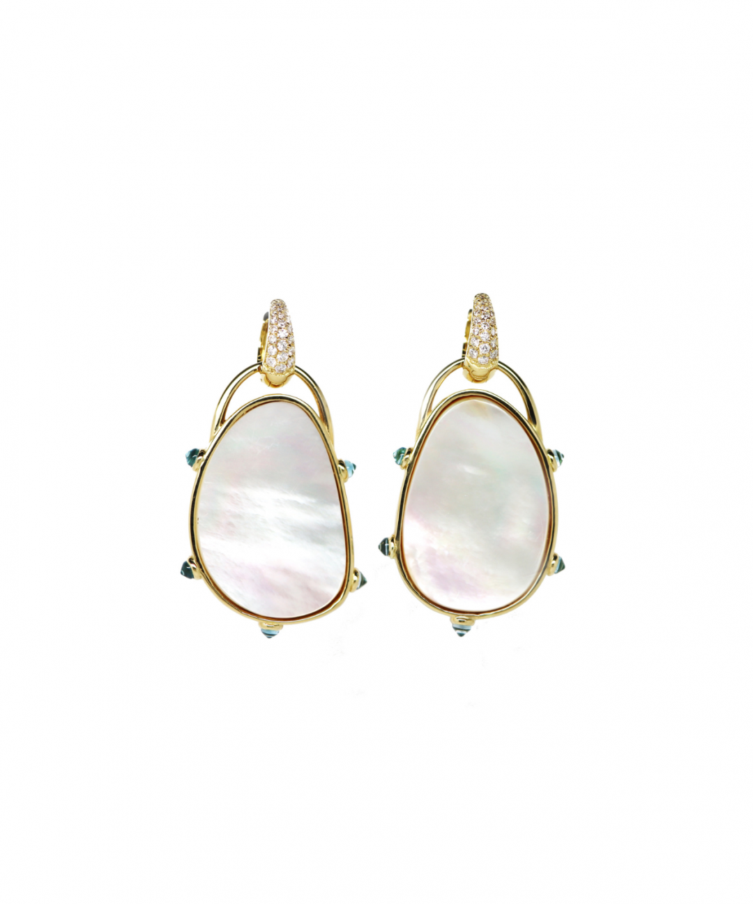 Small Mother of Pearl Diamond Drops with Reverse Diamond Cut Blue Topaz by MAVIADA on curated-crowd.com