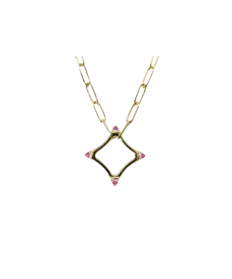 Colour Large Logo Chain Necklace set in Pink Tourmaline, 18k Gold by MAVIADA on curated-crowd.com
