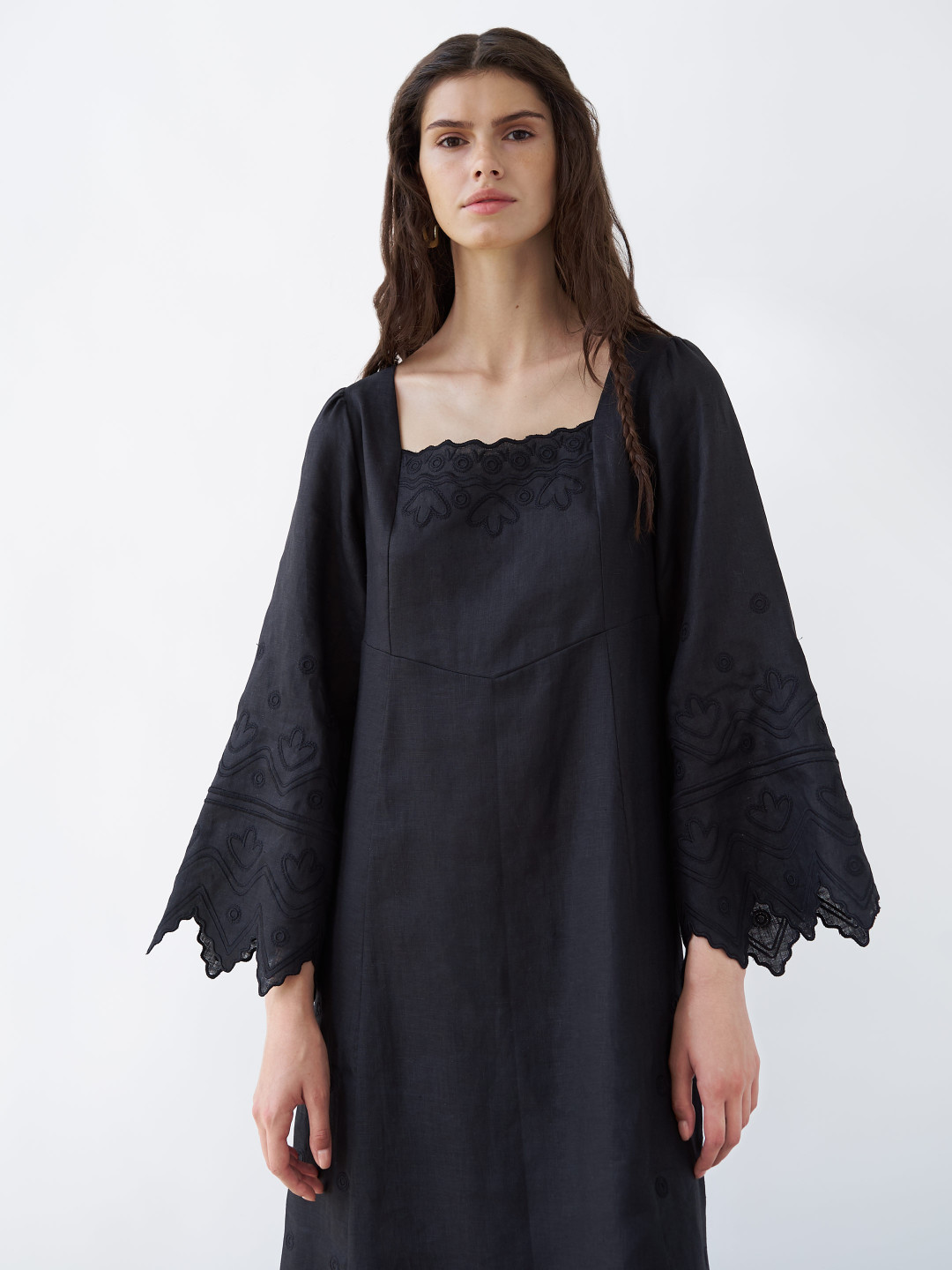 Linen Embroidered Dress 'Nizhnist' Black by Etnodim on curated-crowd.com