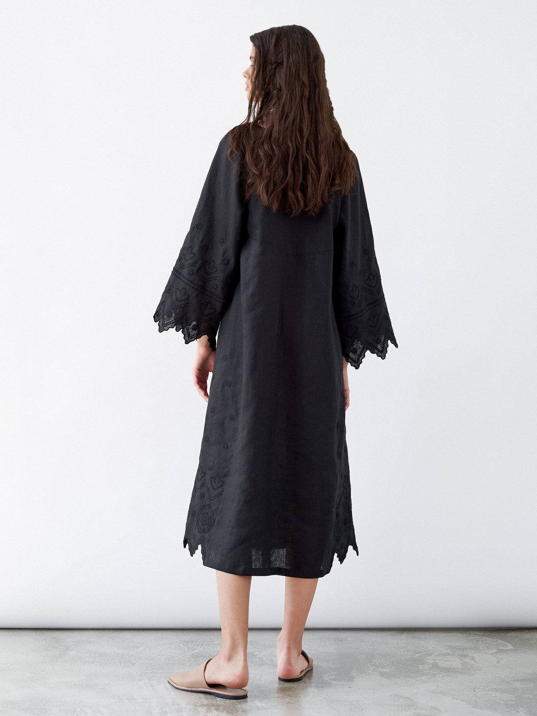 Linen Embroidered Dress 'Nizhnist' Black by Etnodim on curated-crowd.com
