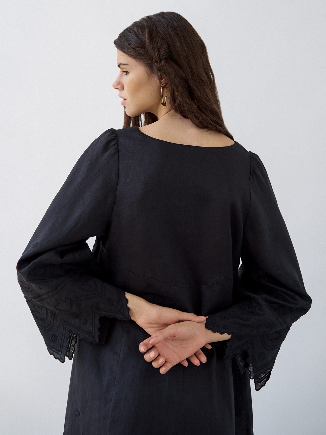 Linen Embroidered Dress 'Nizhnist' Black by Etnodim on curated-crowd.com