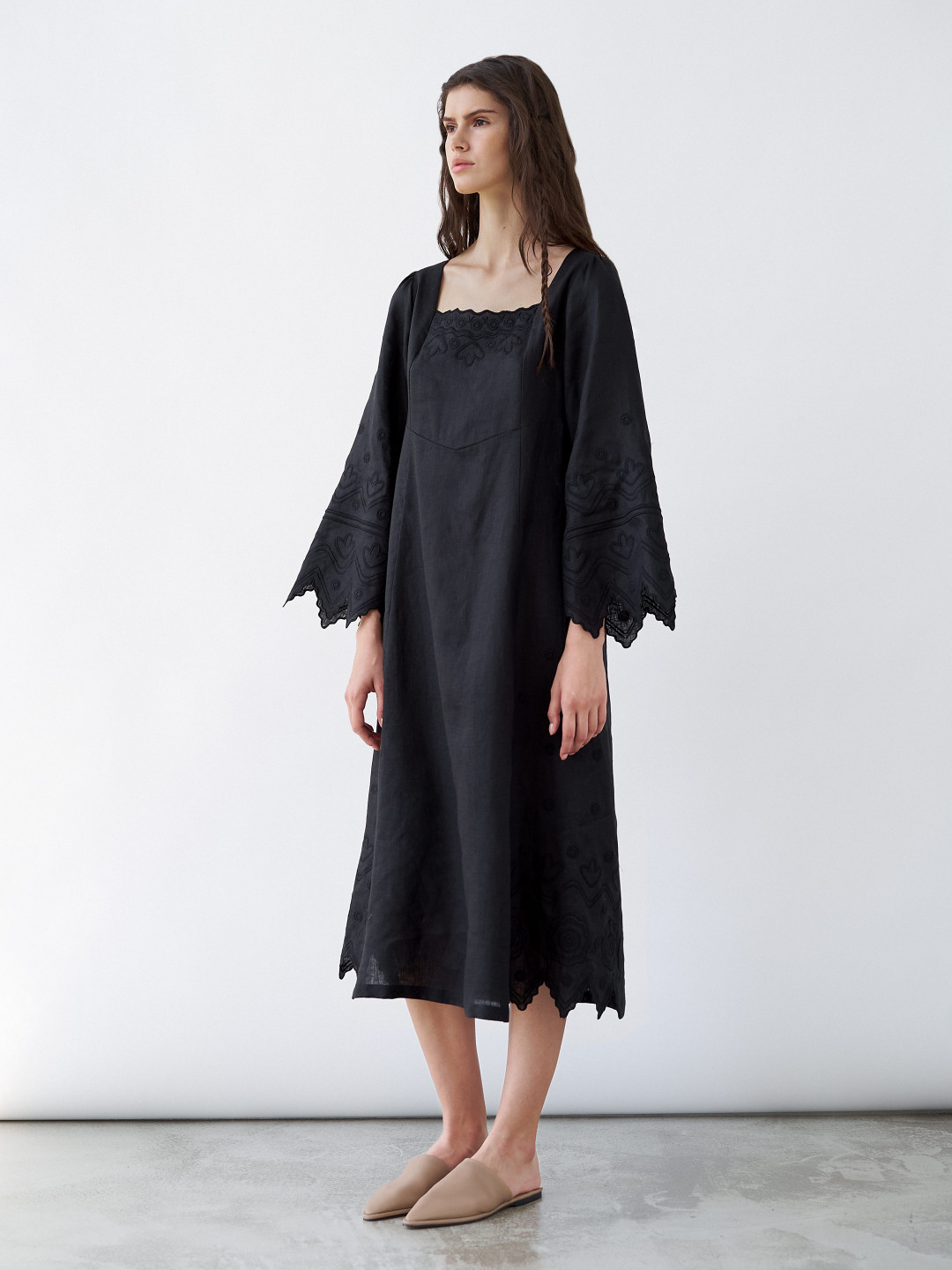 Linen Embroidered Dress 'Nizhnist' Black by Etnodim on curated-crowd.com