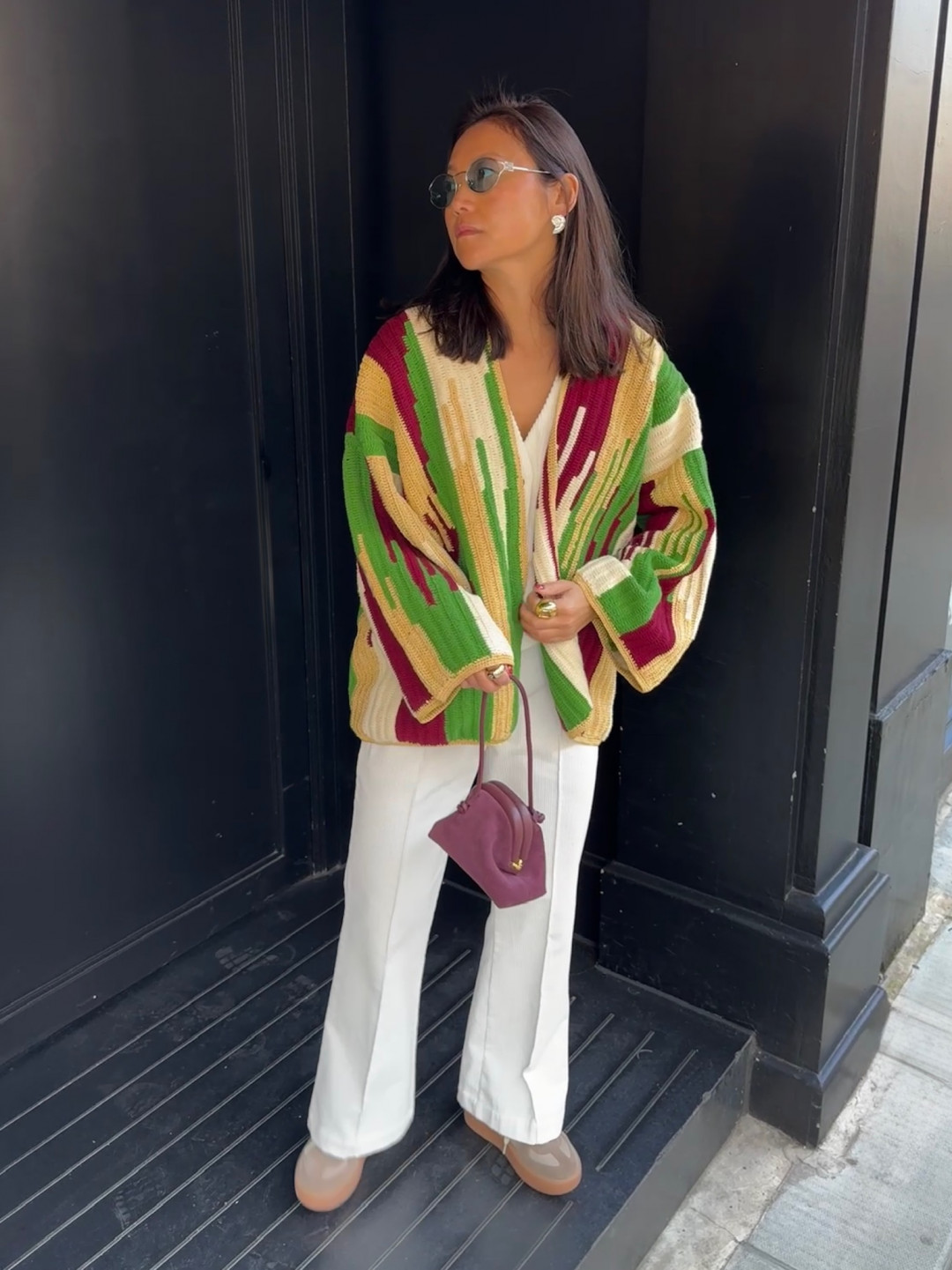 Jade Jacket Beige Burgundy by Jessica K on curated-crowd.com