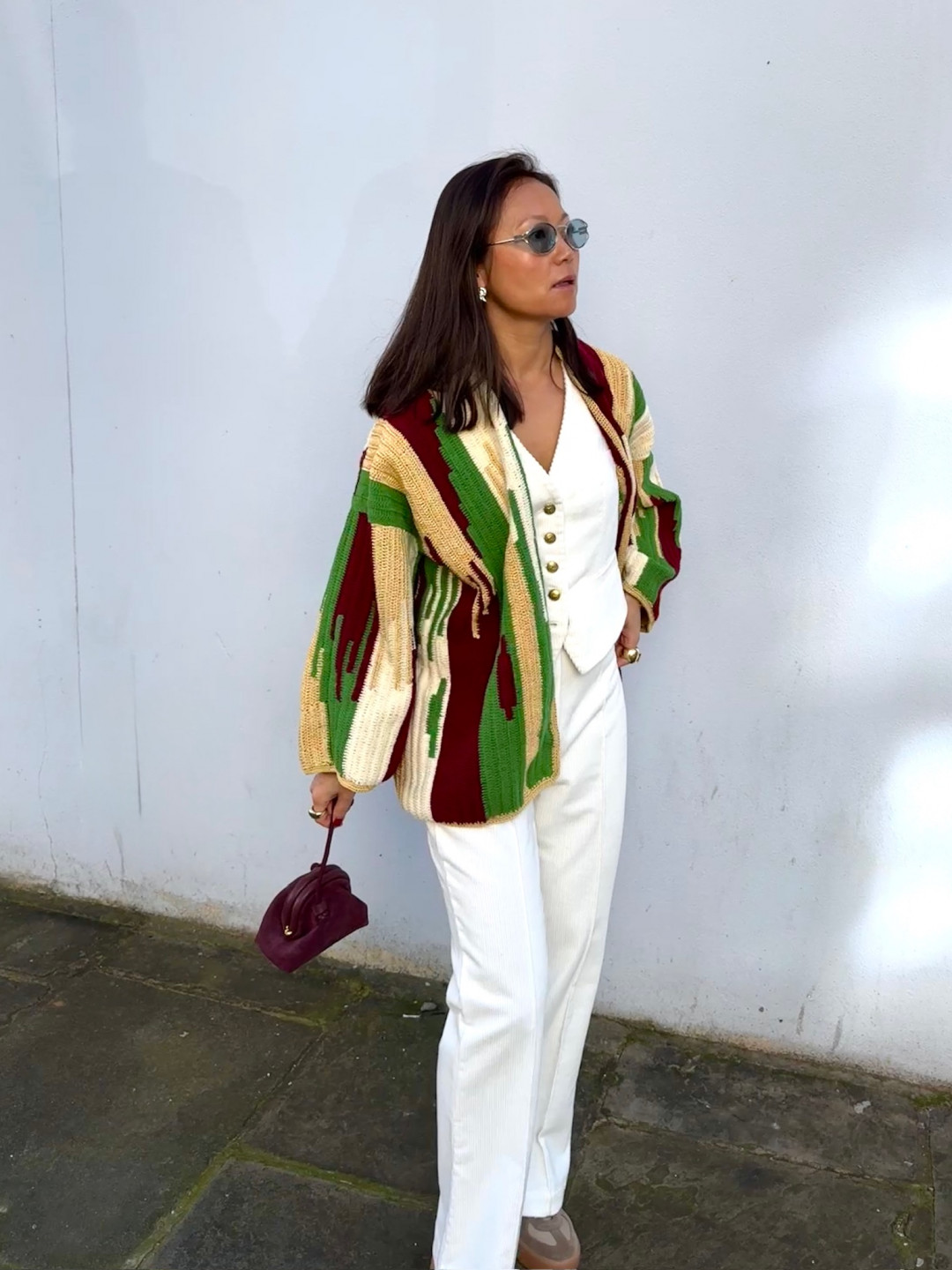 Jade Jacket Beige Burgundy by Jessica K on curated-crowd.com