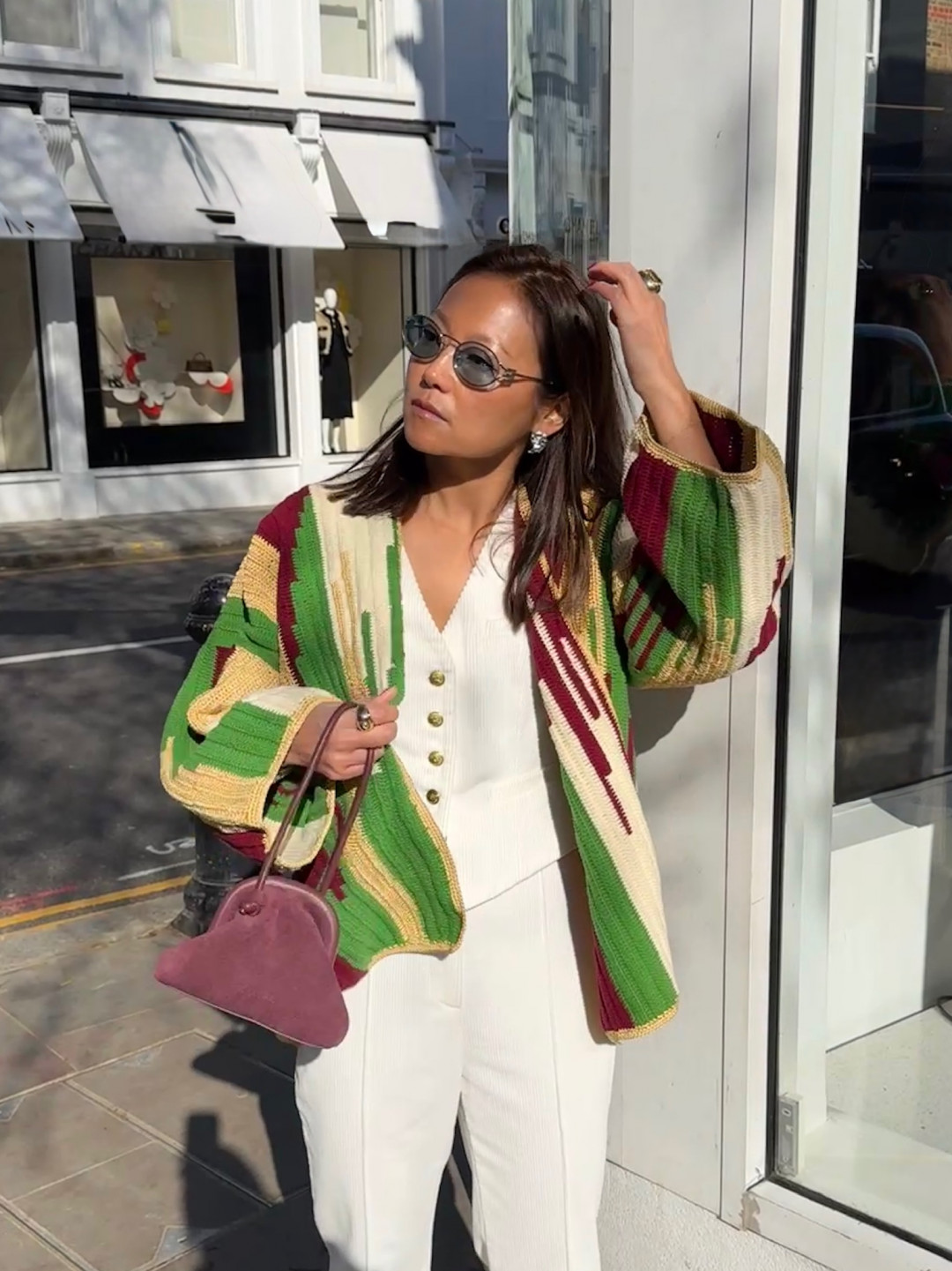 Jade Jacket Beige Burgundy by Jessica K on curated-crowd.com