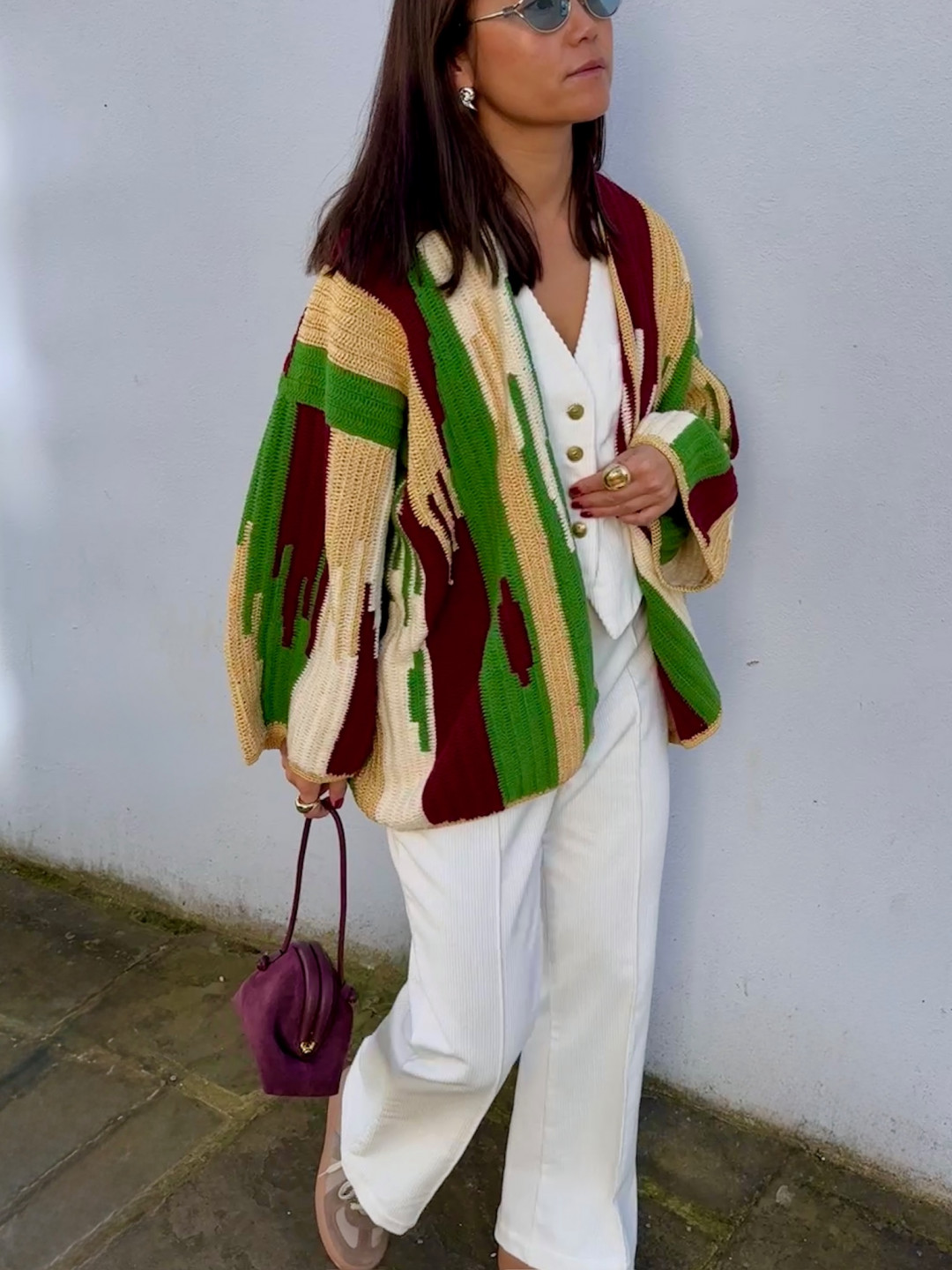 Jade Jacket Beige Burgundy by Jessica K on curated-crowd.com