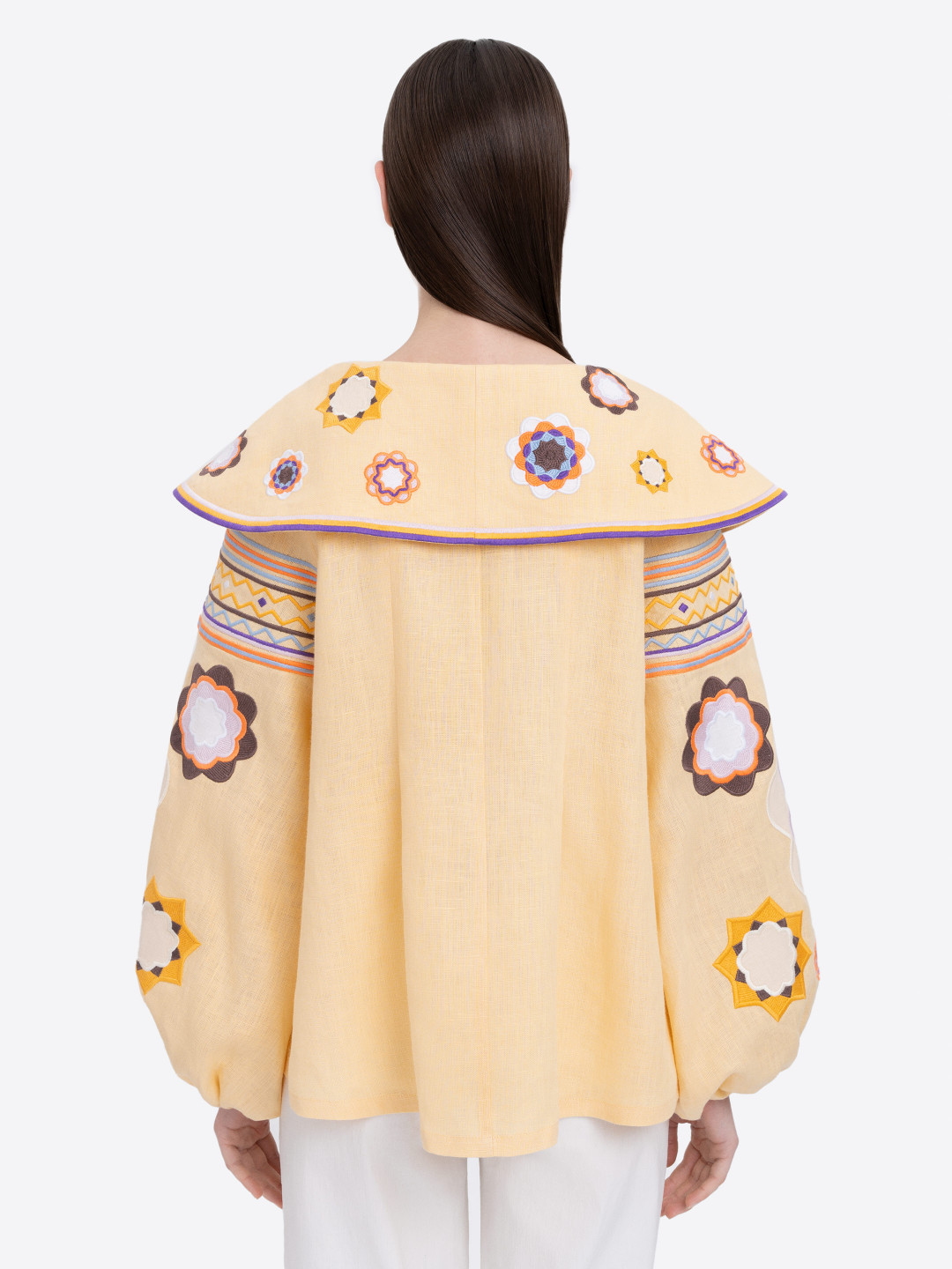 Linen Embroidered Shirt with Botanical Motif 'Lypa' by Etnodim on curated-crowd.com