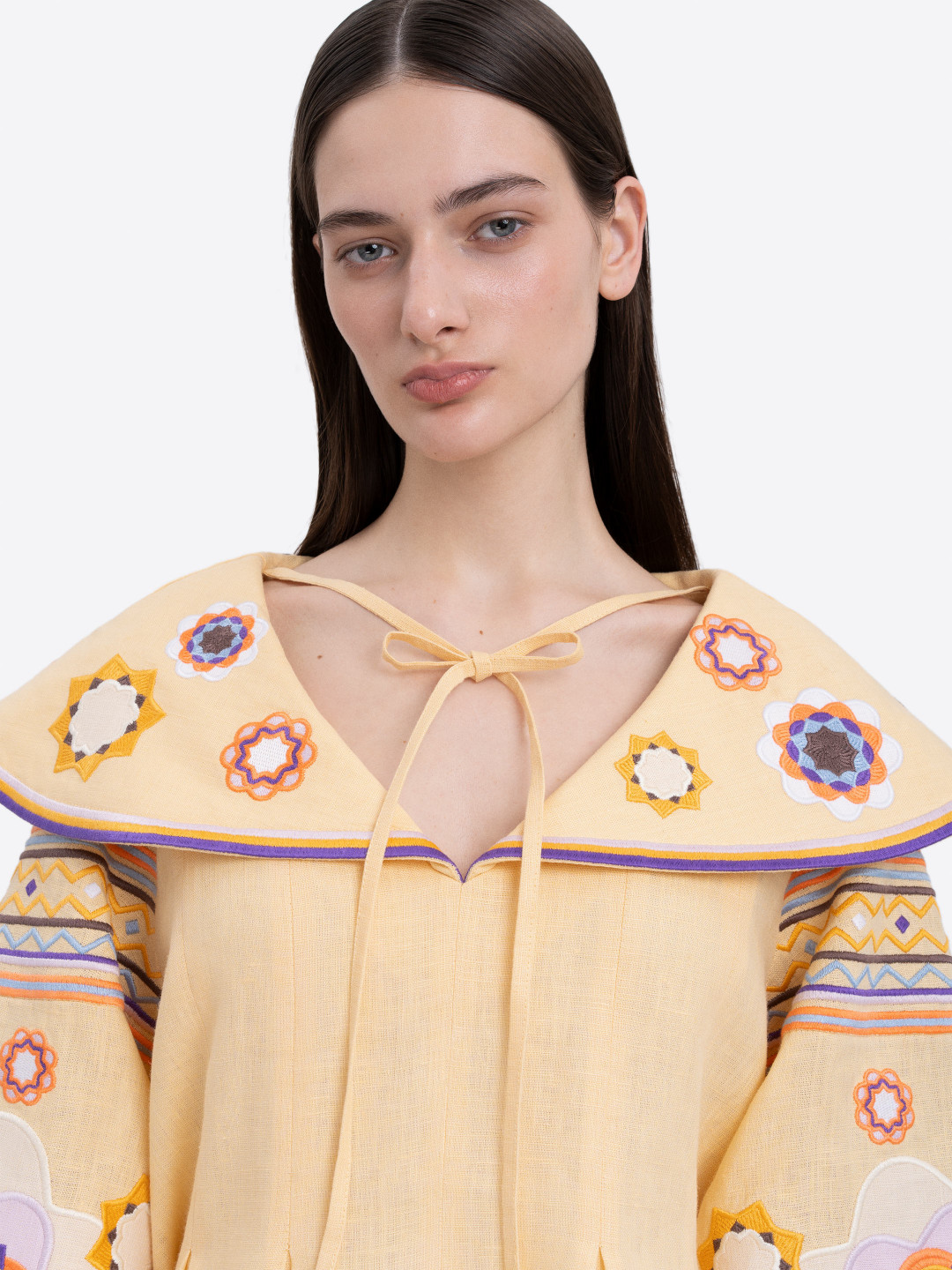 Linen Embroidered Shirt with Botanical Motif 'Lypa' by Etnodim on curated-crowd.com