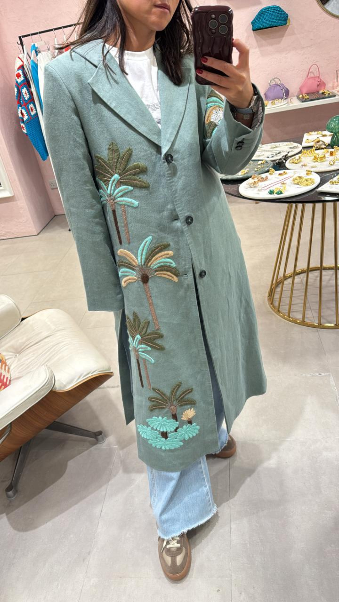 Palm Tree Linen Coat by Artwear Gallery on curated-crowd.com