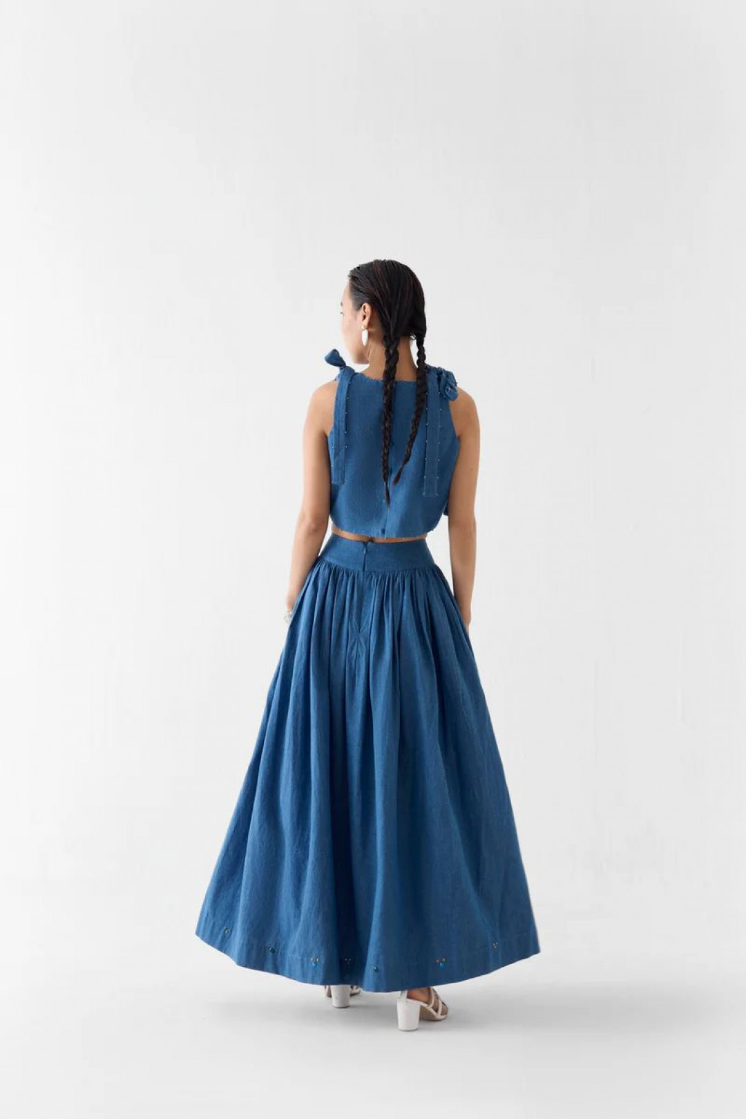 Indigo Crop Top & Gathered Skirt Co-ord by Studio Rigu on curated-crowd.com