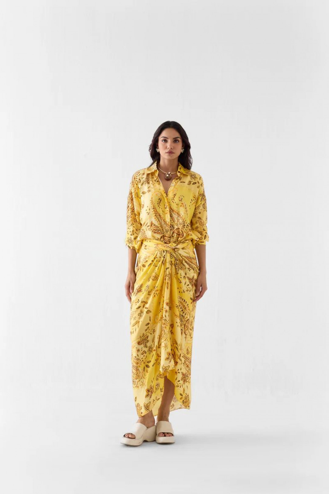 Ami Draped Shirt Dress by Studio Rigu on curated-crowd.com