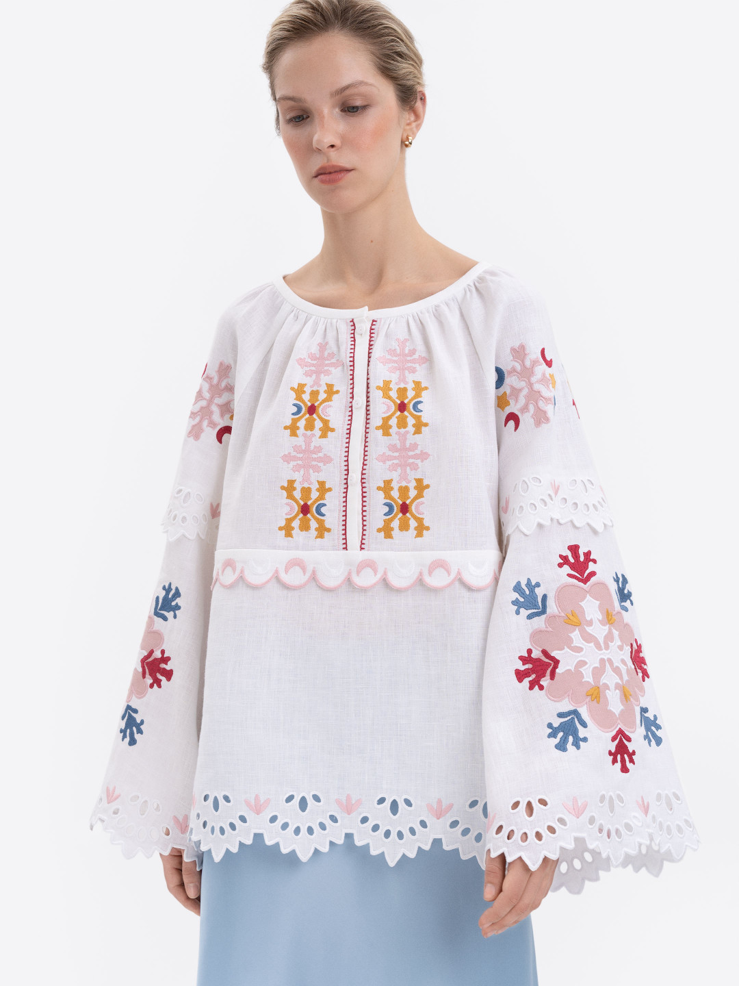 White Embroidered 'Horytsvit' Blouse by Etnodim on curated-crowd.com