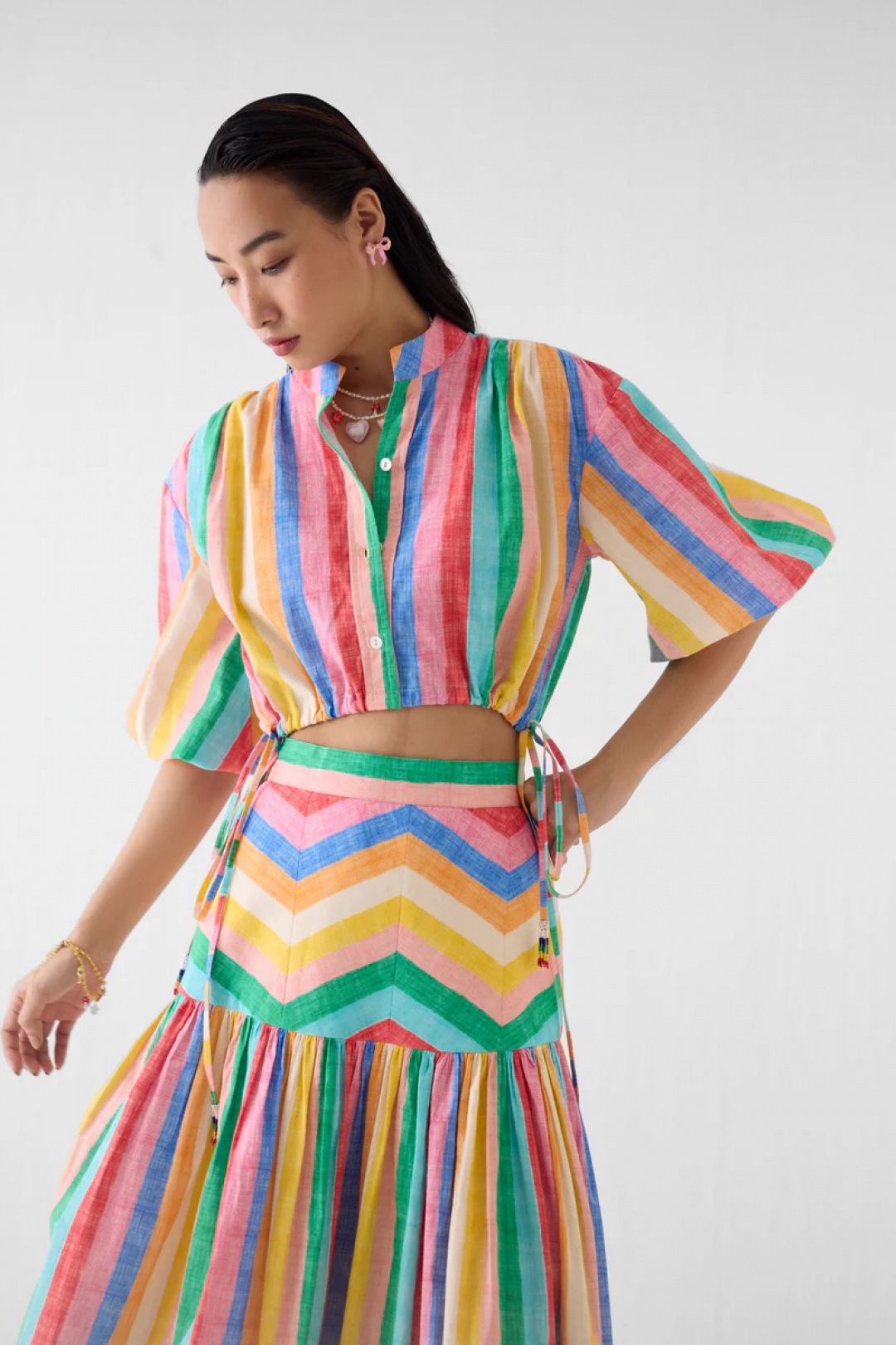 Leher Drawstring Crop Shirt & Gathered Skirt by Studio Rigu on curated-crowd.com