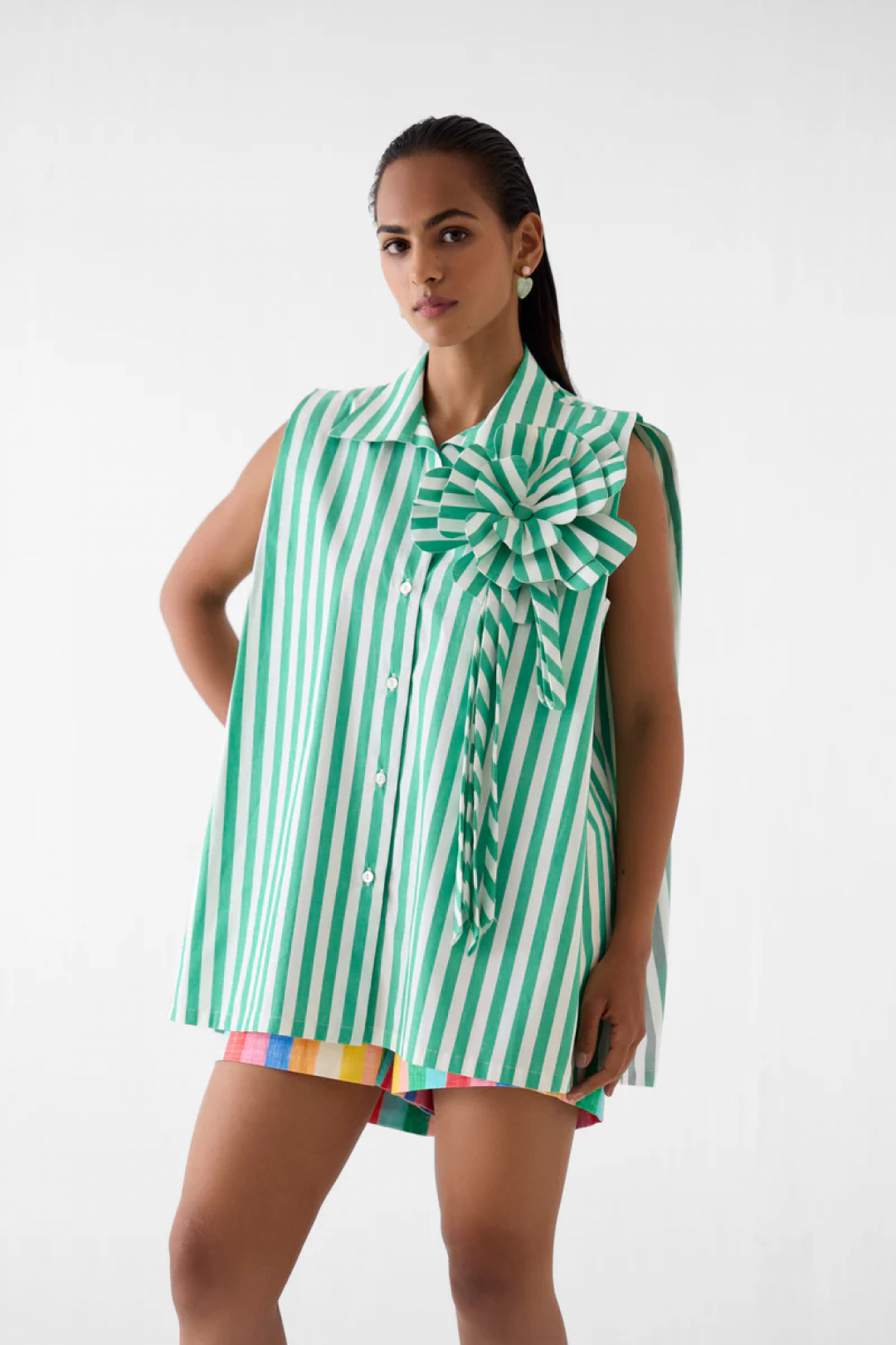 Mint Shirt With Flower by Studio Rigu on curated-crowd.com