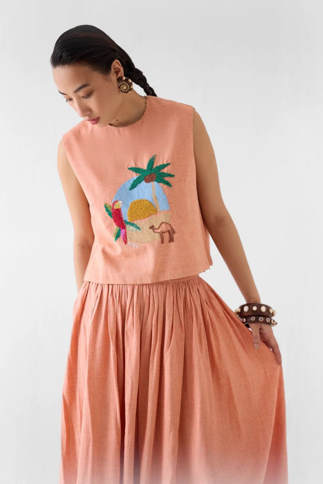 Sahara Linen Crop Top & Skirt by Studio Rigu on curated-crowd.com