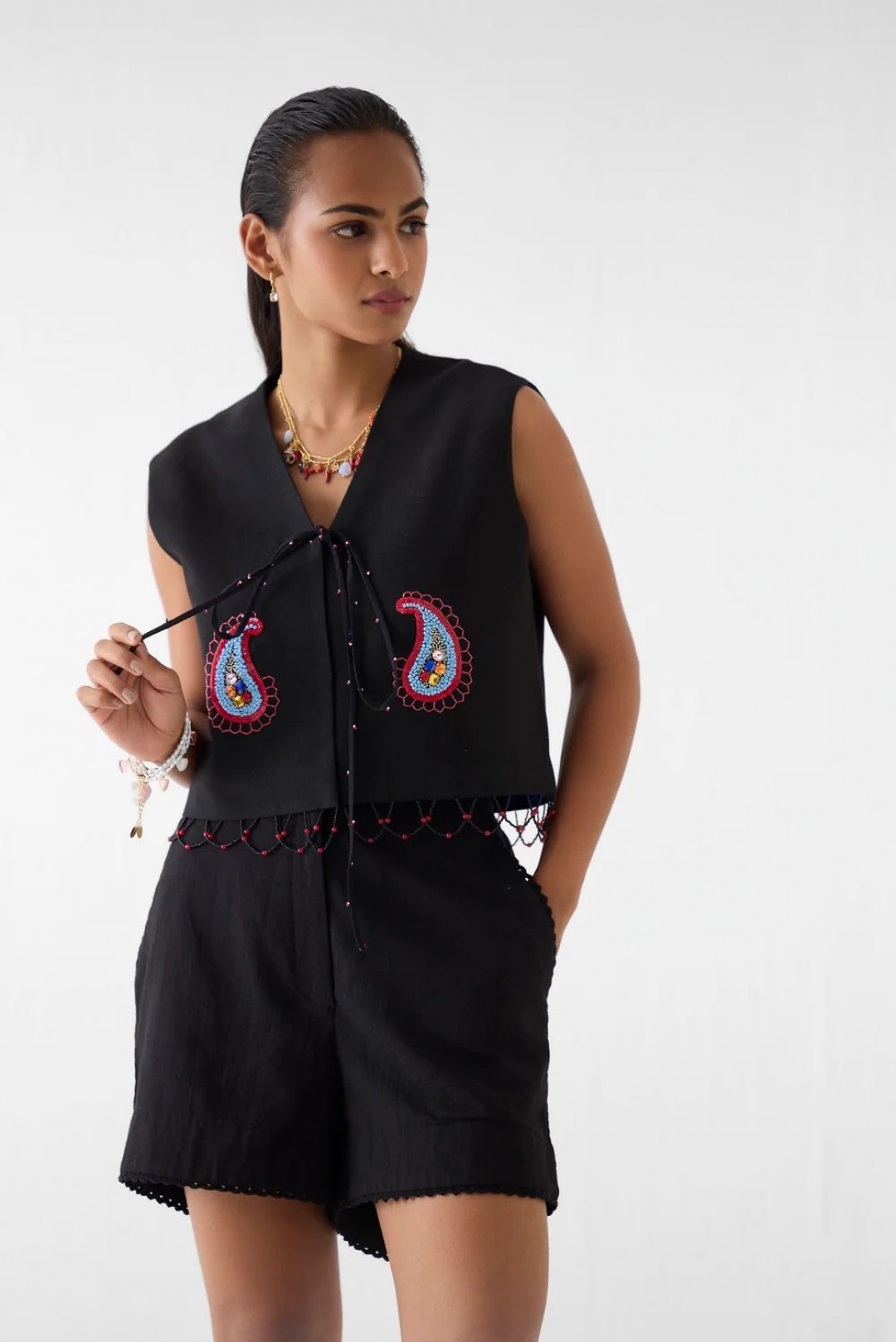 Sahara Night Vest & Short Co-ord by Studio Rigu on curated-crowd.com