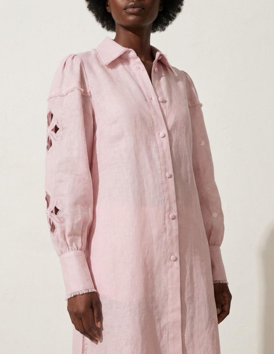 Embroidered Midi Linen Shirt Dress by Atelier Handmade on curated-crowd.com