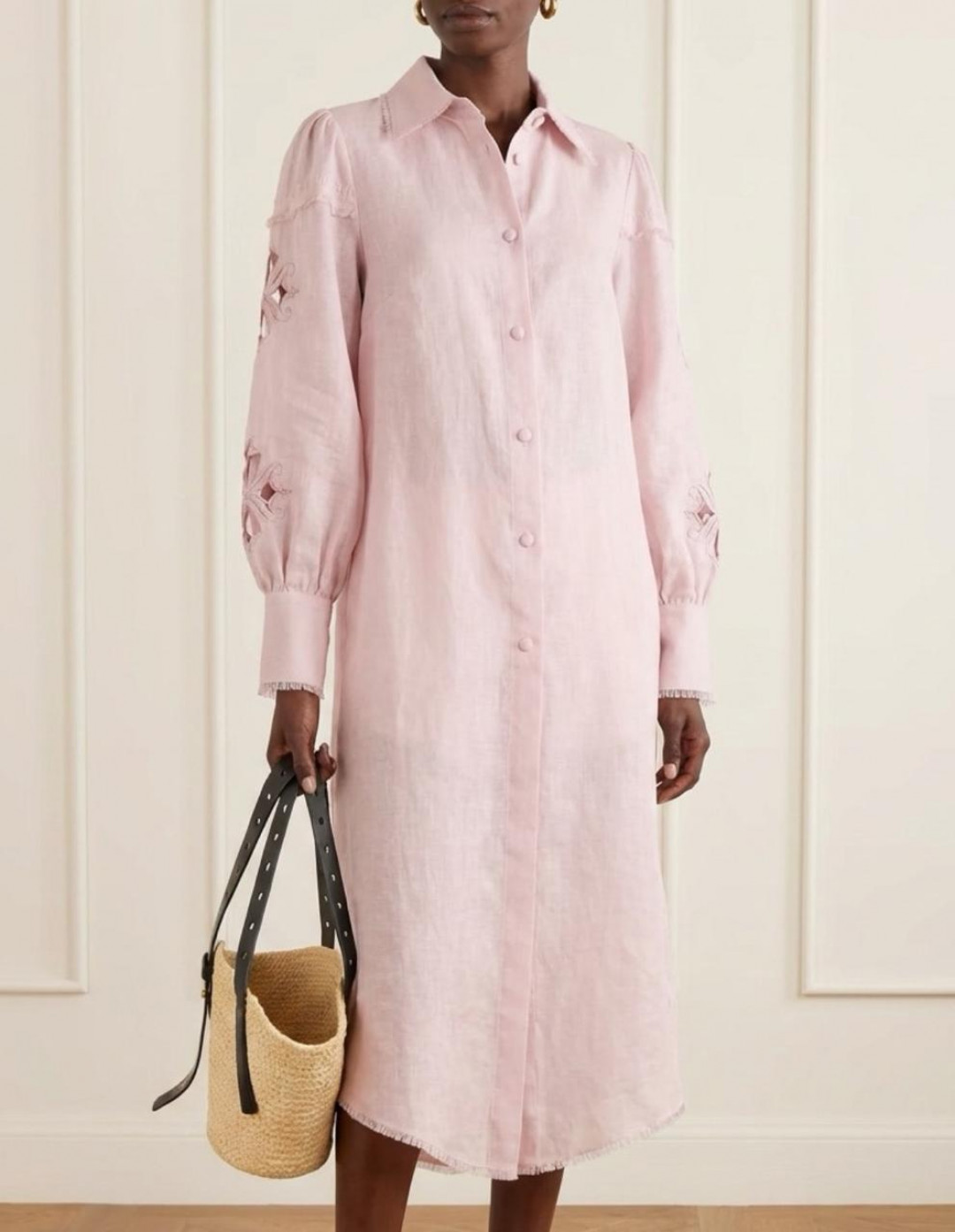 Embroidered Midi Linen Shirt Dress by Atelier Handmade on curated-crowd.com