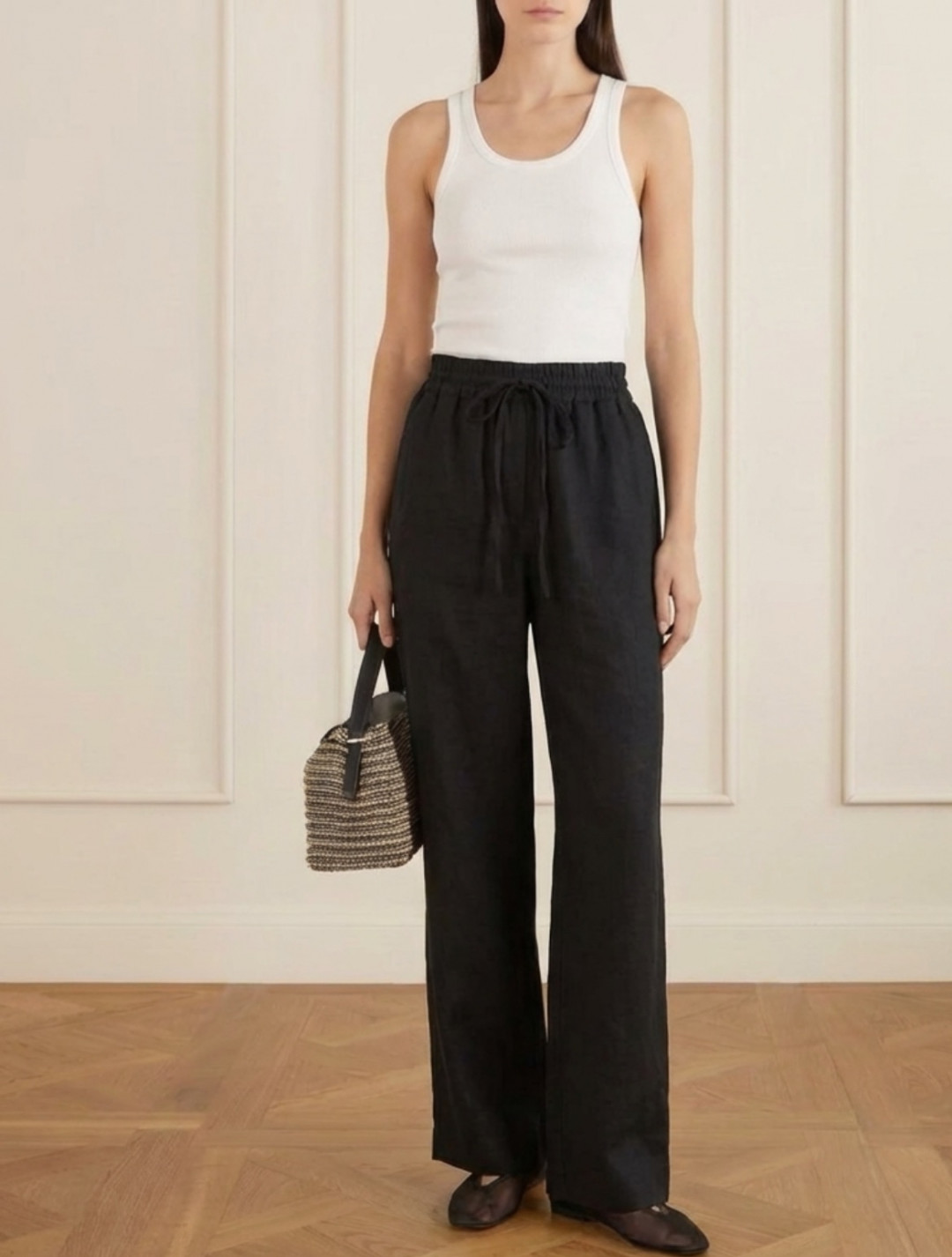 Long Tie High-Waist Linen Trousers by Atelier Handmade on curated-crowd.com