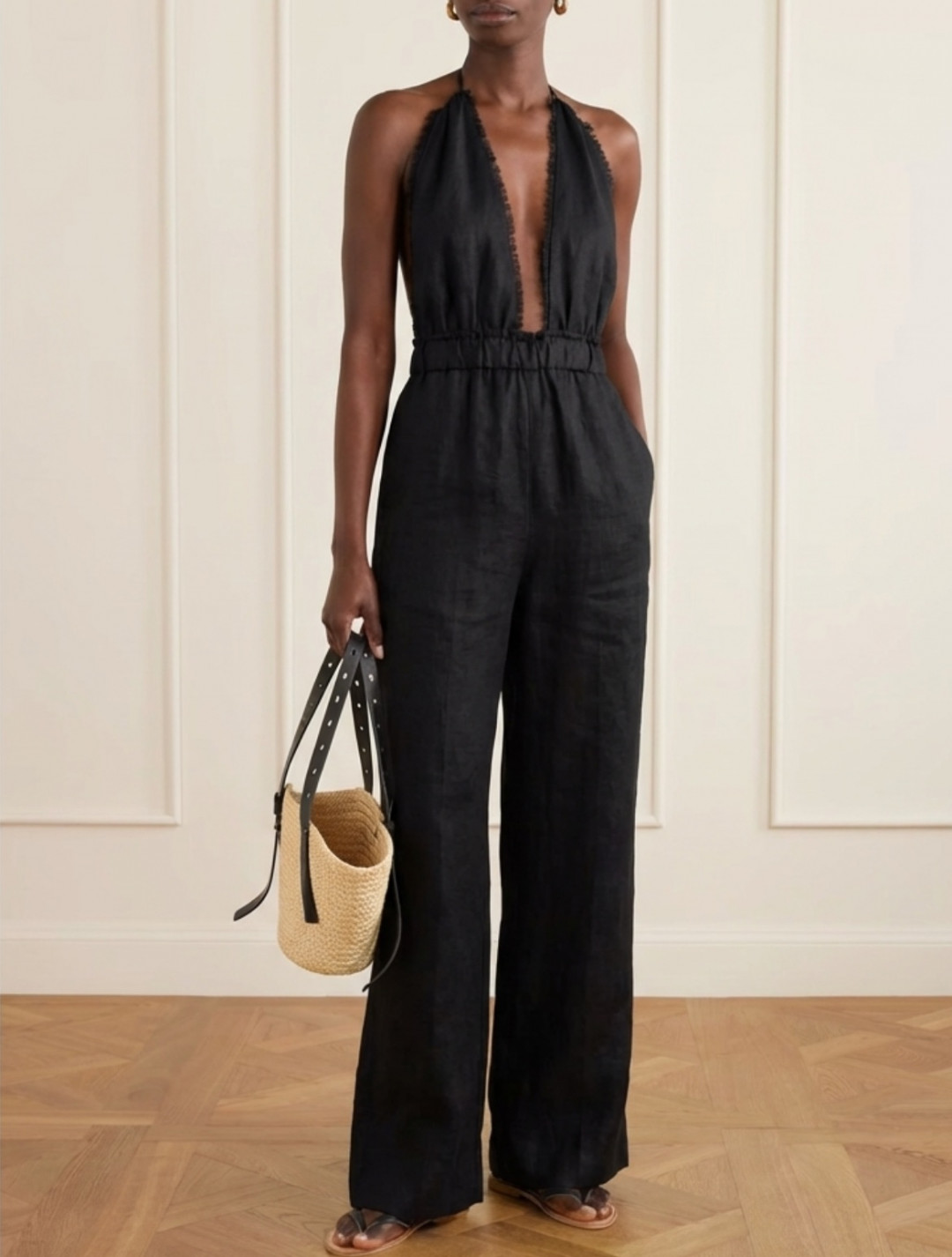 Bird Embroidered Wide Leg Linen Jumpsuit by Atelier Handmade on curated-crowd.com