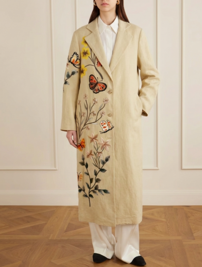 Butterfly Bouquet Coat In Linen by Artwear Gallery on curated-crowd.com