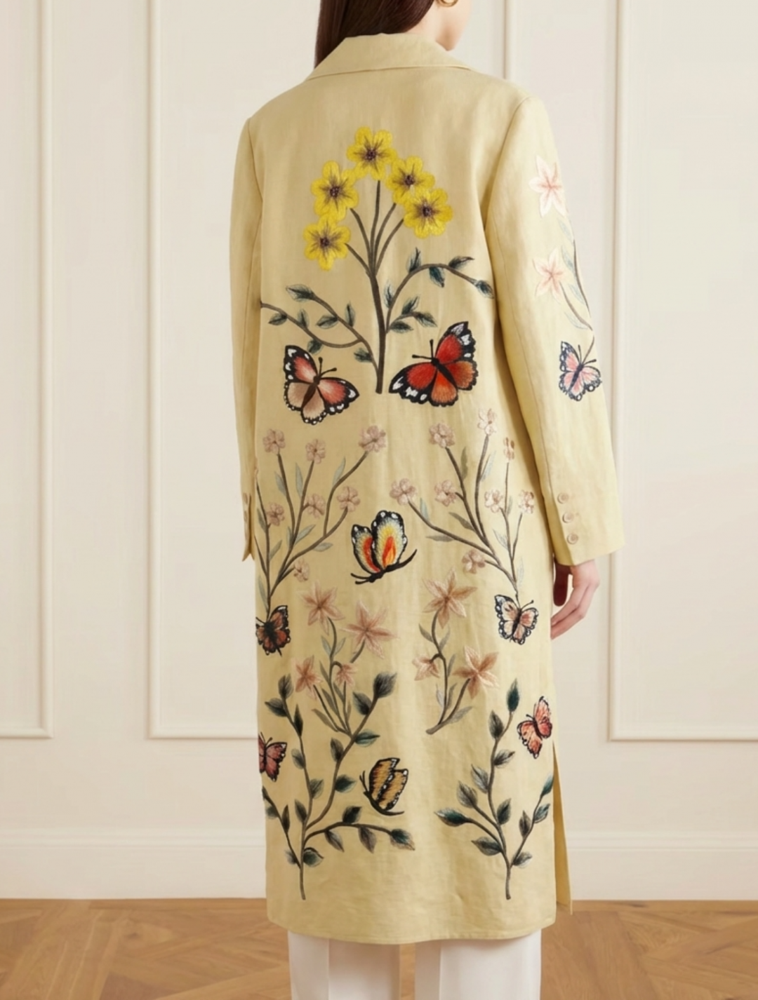 Butterfly Bouquet Coat In Linen by Artwear Gallery on curated-crowd.com