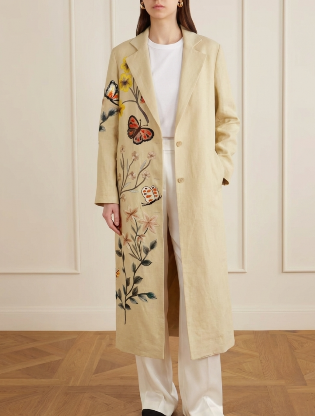 Butterfly Bouquet Coat In Linen by Artwear Gallery on curated-crowd.com