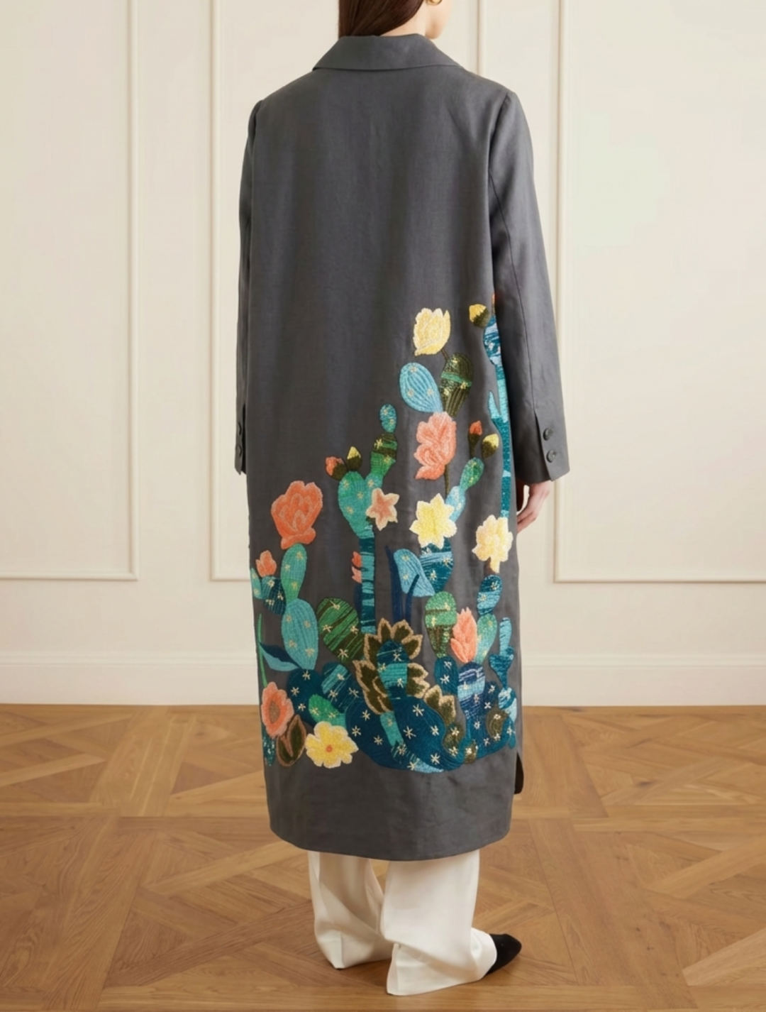 Cactus Coat In Linen by Artwear Gallery on curated-crowd.com