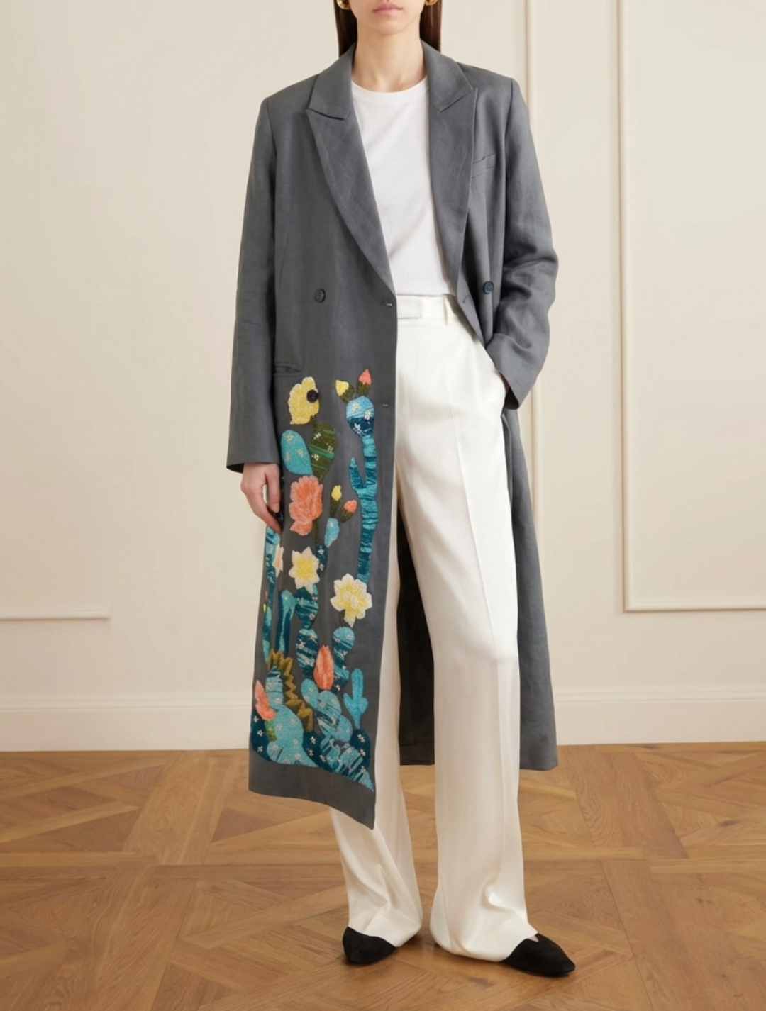 Cactus Coat In Linen by Artwear Gallery on curated-crowd.com