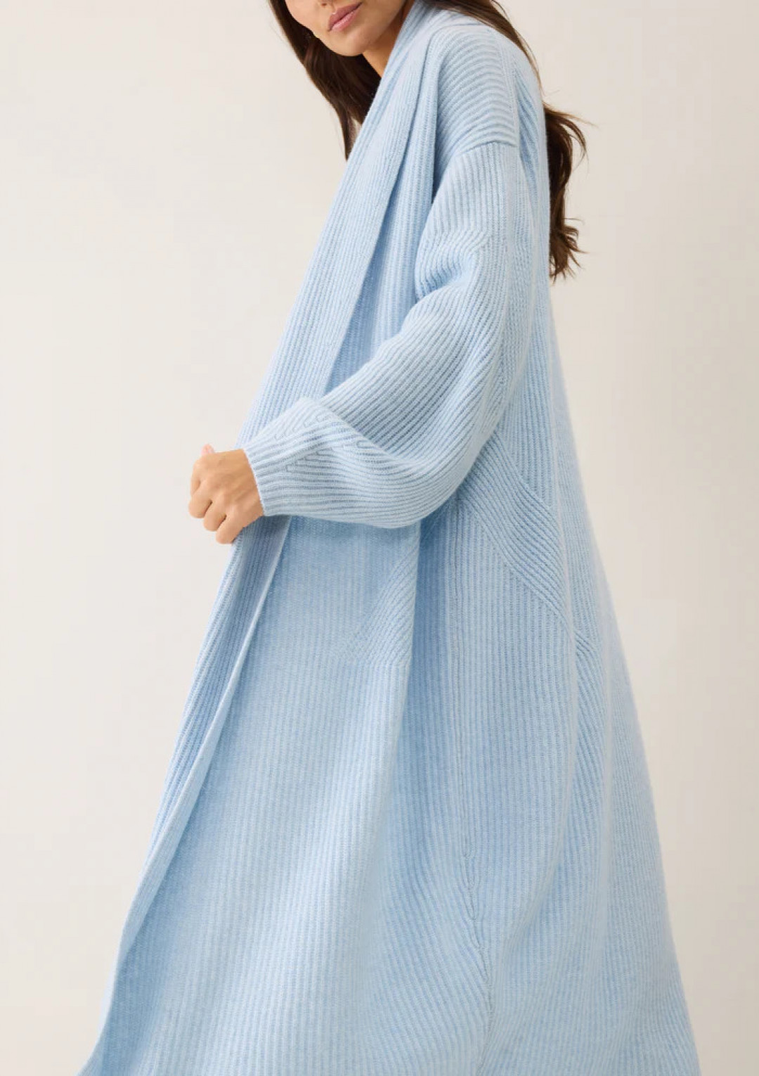 Ribbed Cashmere Coatigan in Skyway Blue by LOOP Cashmere on curated-crowd.com