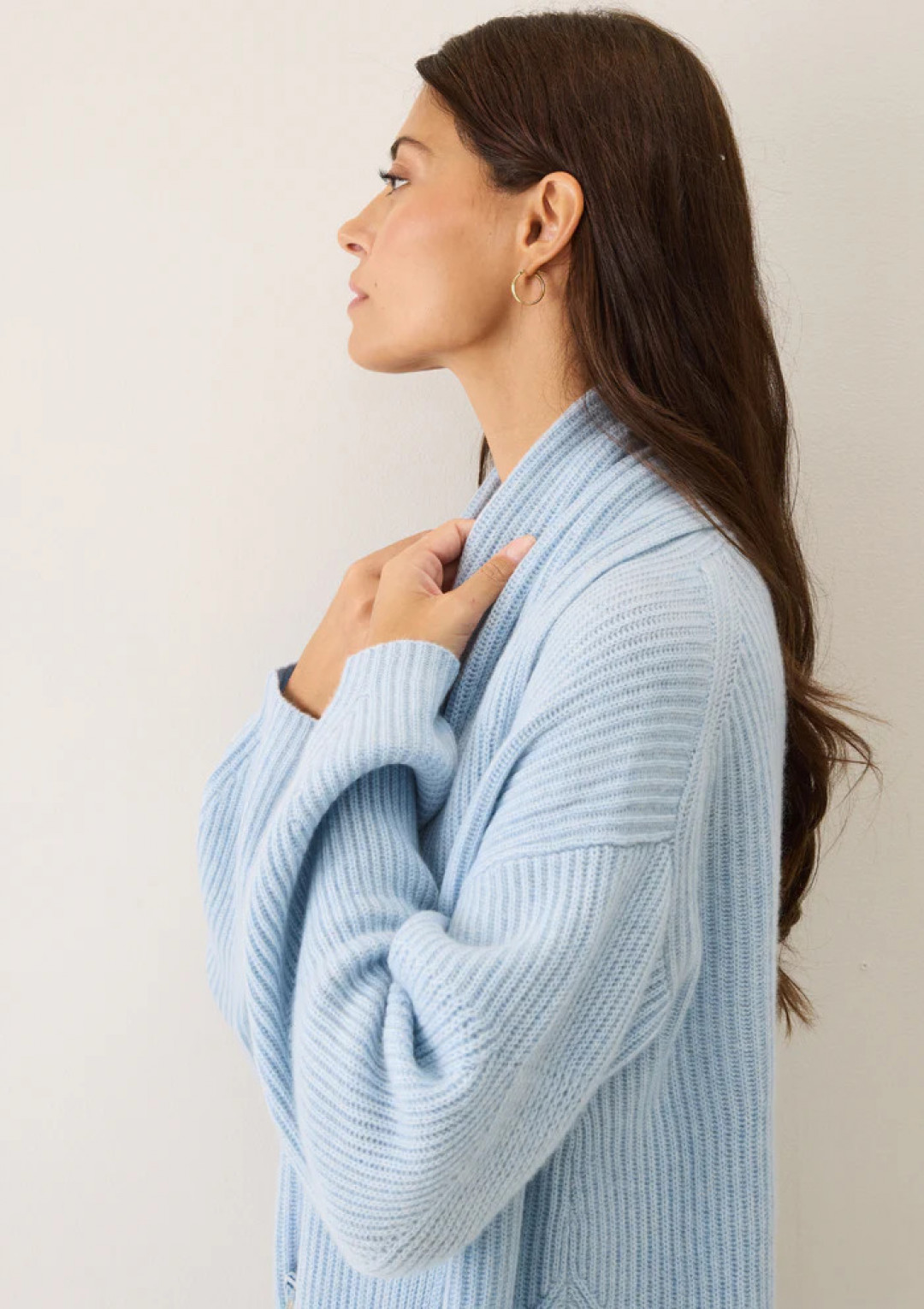 Ribbed Cashmere Coatigan in Skyway Blue by LOOP Cashmere on curated-crowd.com