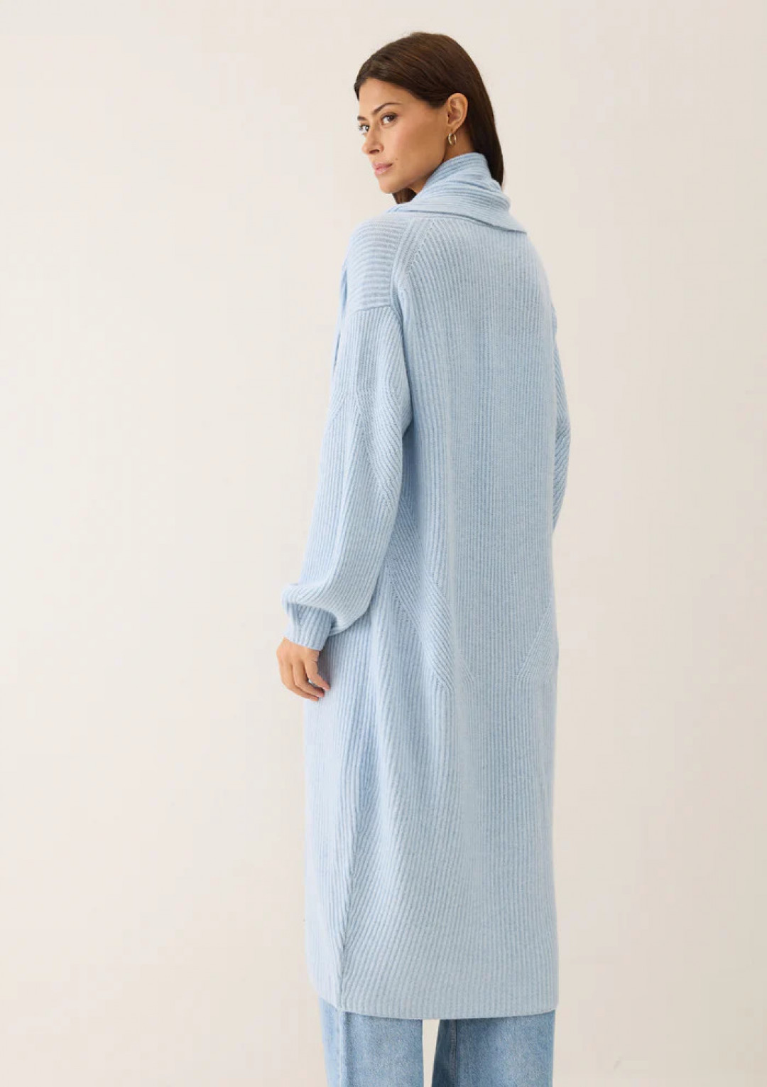 Ribbed Cashmere Coatigan in Skyway Blue by LOOP Cashmere on curated-crowd.com