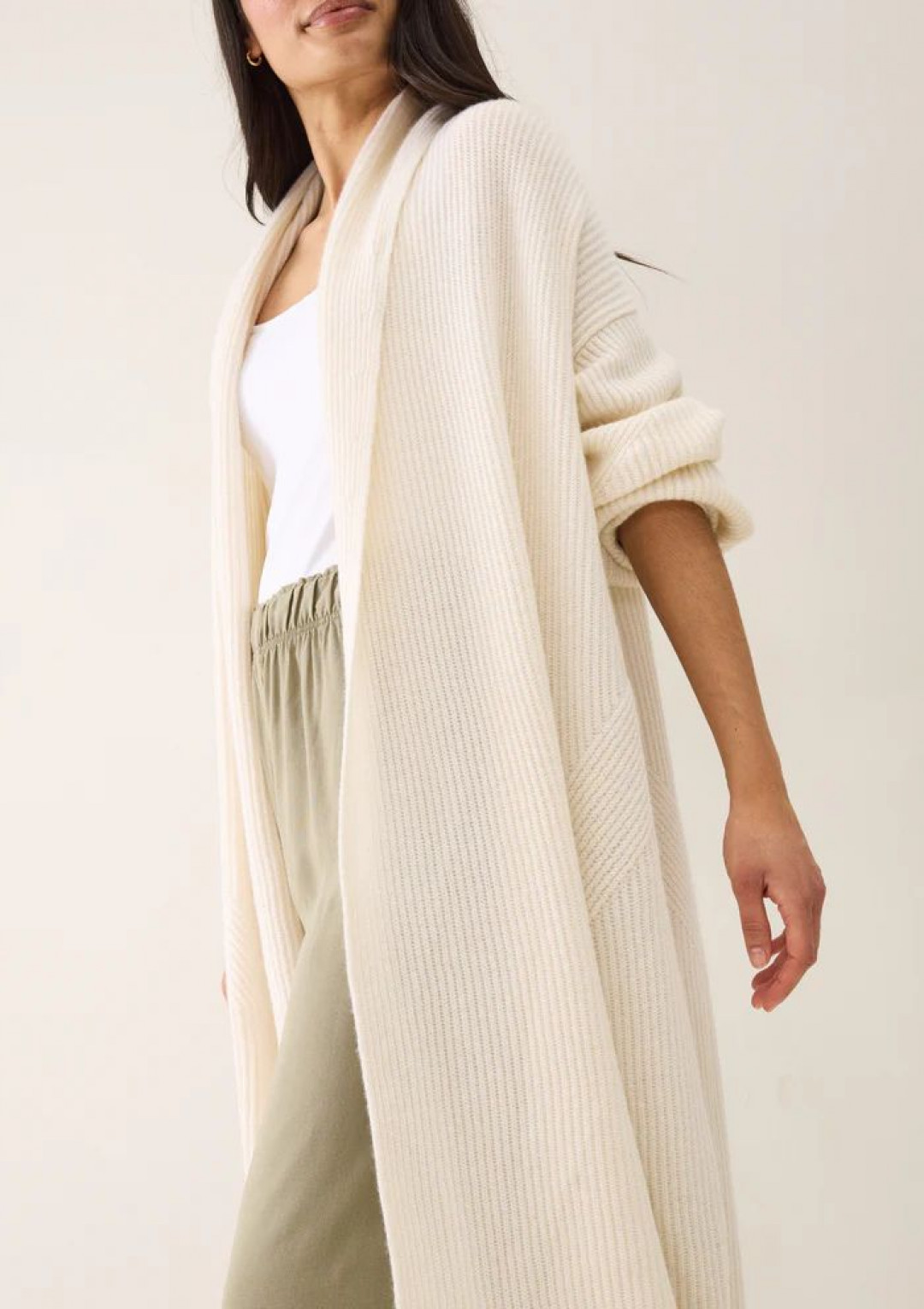 Ribbed Cashmere Coatigan in Snow by LOOP Cashmere on curated-crowd.com