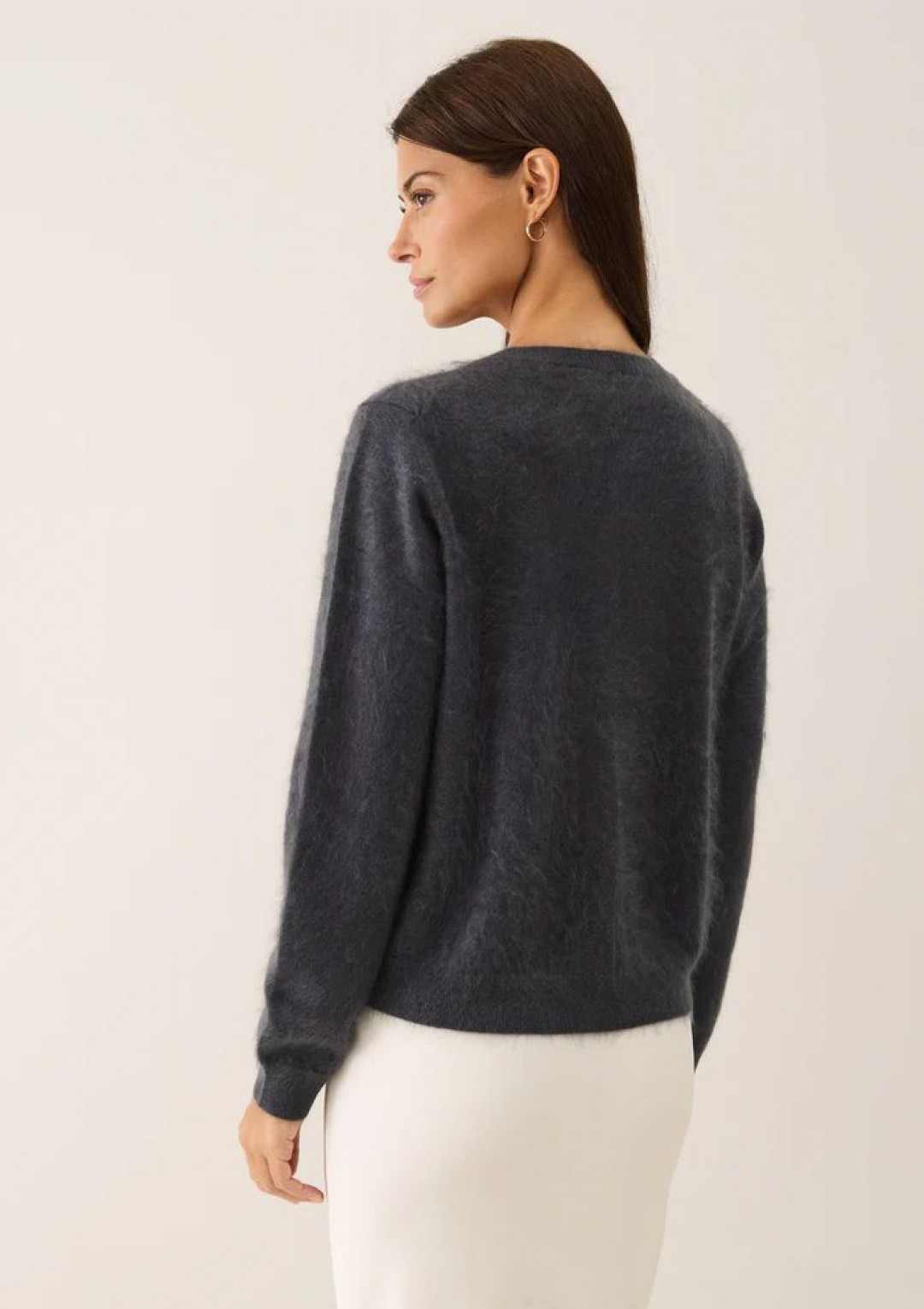 Brushed Cashmere Cardigan with Jewelled Buttons in Universe Grey by LOOP Cashmere on curated-crowd.com