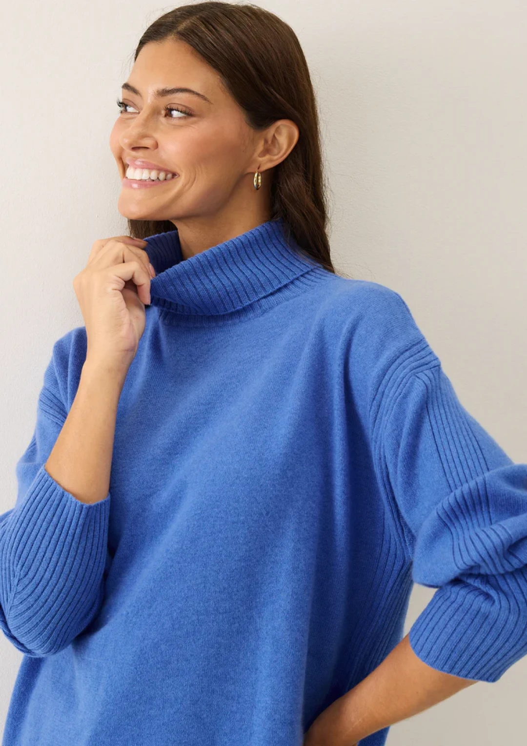 Chevron Detail Relaxed Polo Sweater in Lake Blue by LOOP Cashmere on curated-crowd.com