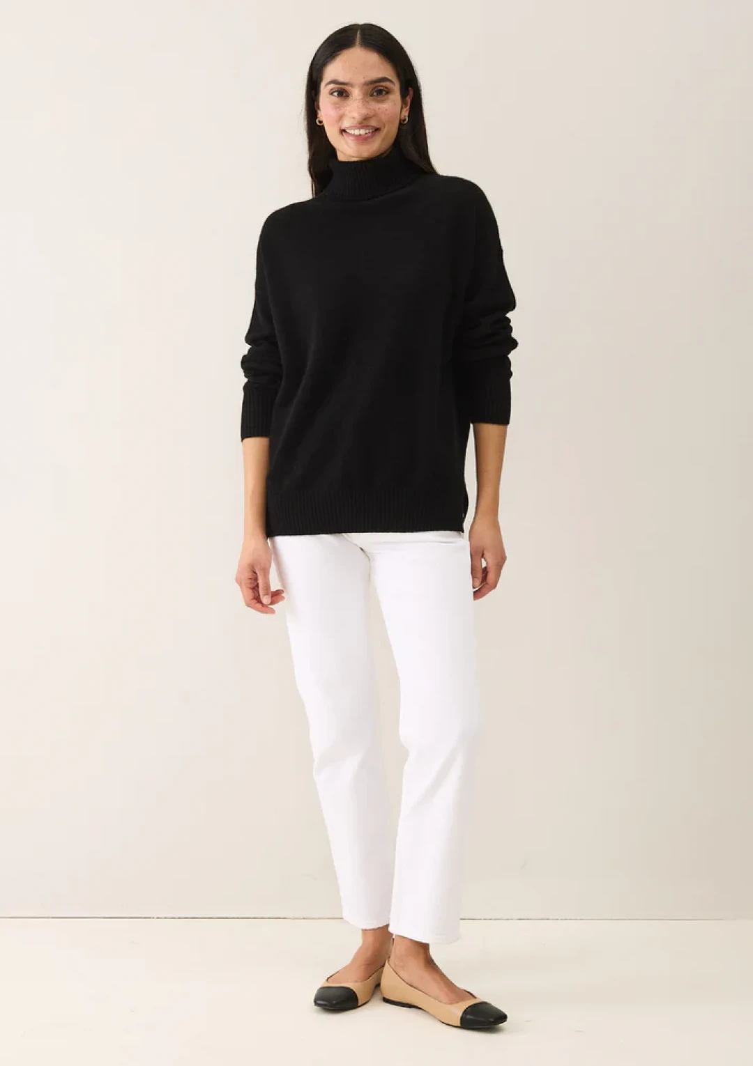 Chevron Detail Polo Neck Sweater in Jet Black by LOOP Cashmere on curated-crowd.com