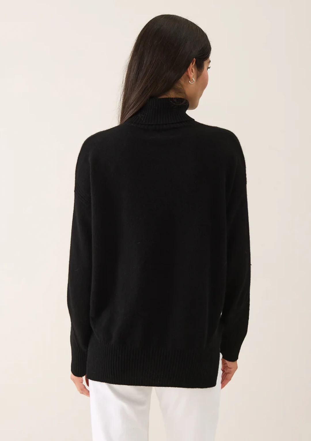 Chevron Detail Polo Neck Sweater in Jet Black by LOOP Cashmere on curated-crowd.com