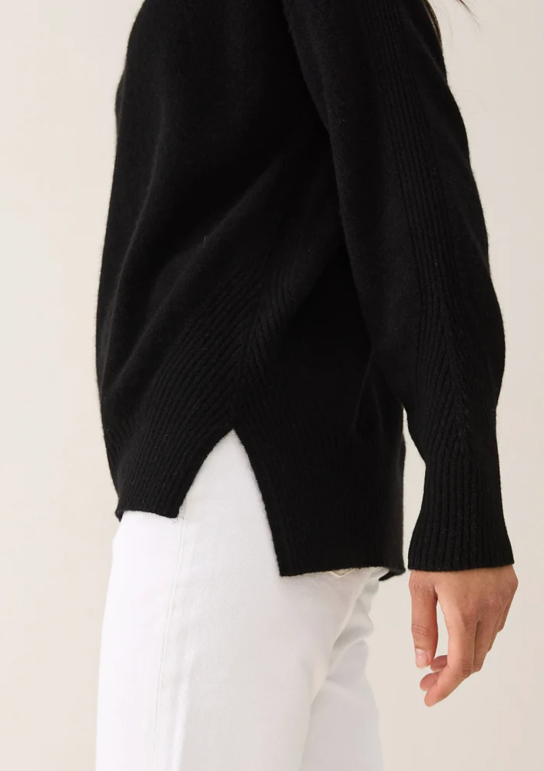 Chevron Detail Polo Neck Sweater in Jet Black by LOOP Cashmere on curated-crowd.com