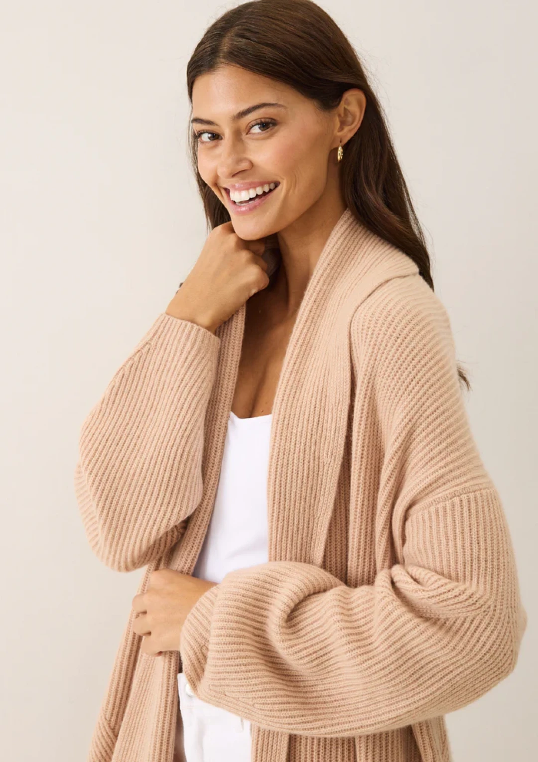 Ribbed Cashmere Coatigan in Toffee by LOOP Cashmere on curated-crowd.com