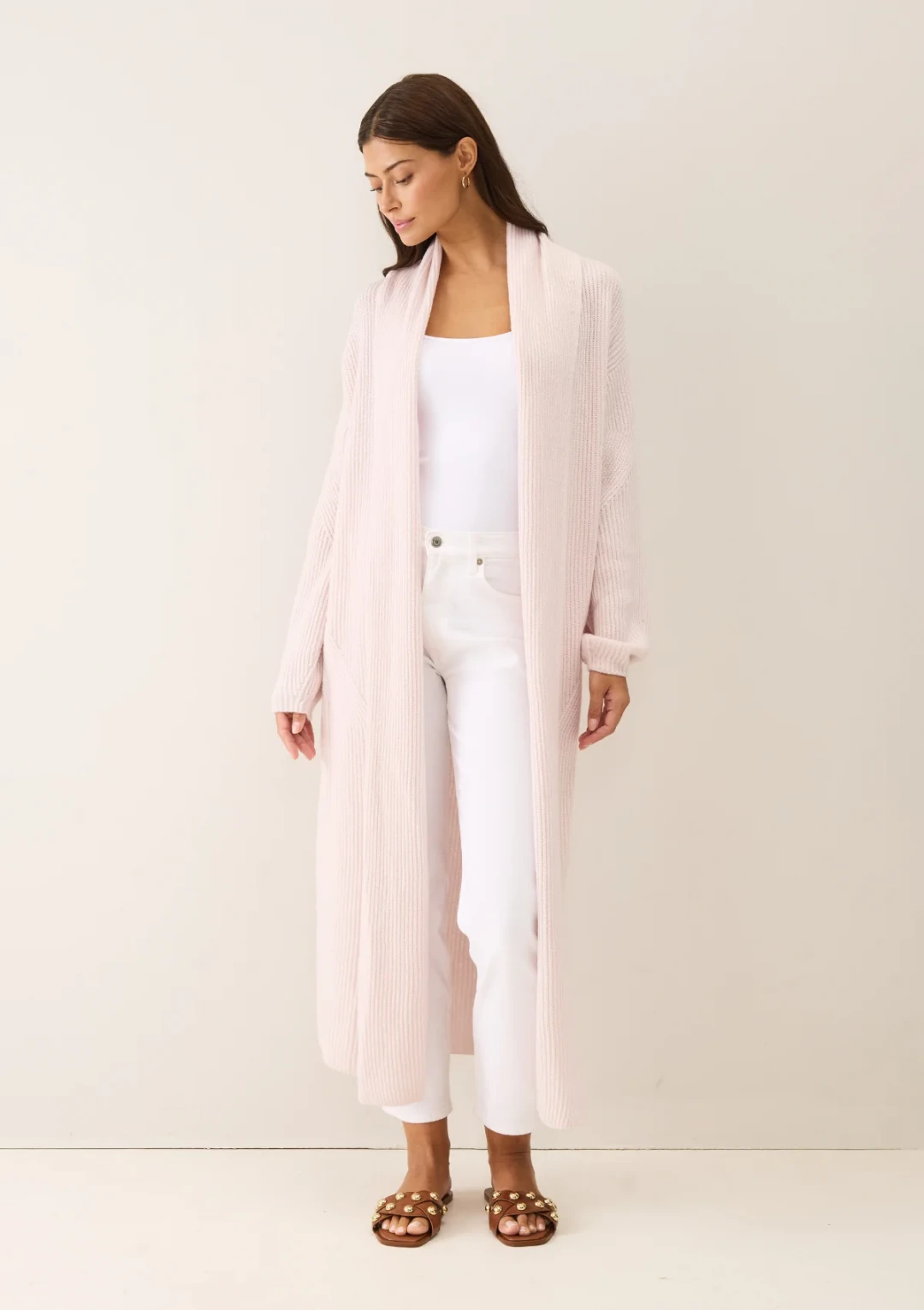 Ribbed Cashmere Coatigan in Ballet Pink by LOOP Cashmere on curated-crowd.com