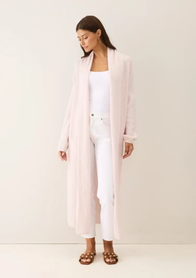 Ribbed Cashmere Coatigan in Ballet Pink by LOOP Cashmere on curated-crowd.com