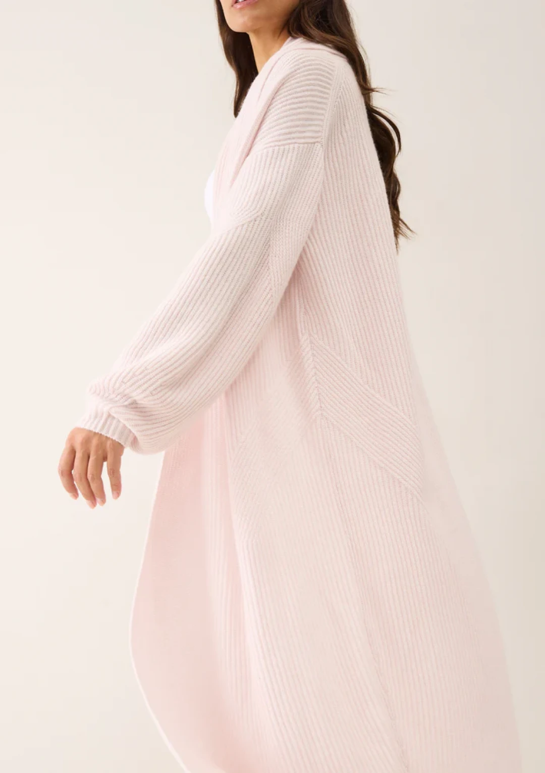 Ribbed Cashmere Coatigan in Ballet Pink by LOOP Cashmere on curated-crowd.com