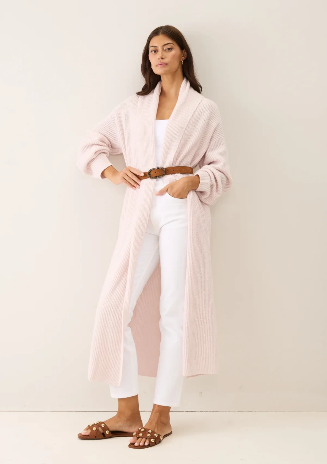 Ribbed Cashmere Coatigan in Ballet Pink by LOOP Cashmere on curated-crowd.com