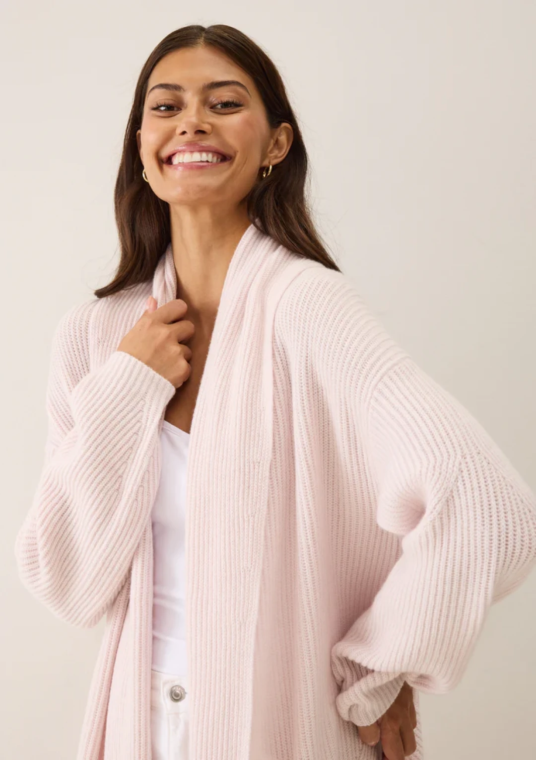 Ribbed Cashmere Coatigan in Ballet Pink by LOOP Cashmere on curated-crowd.com