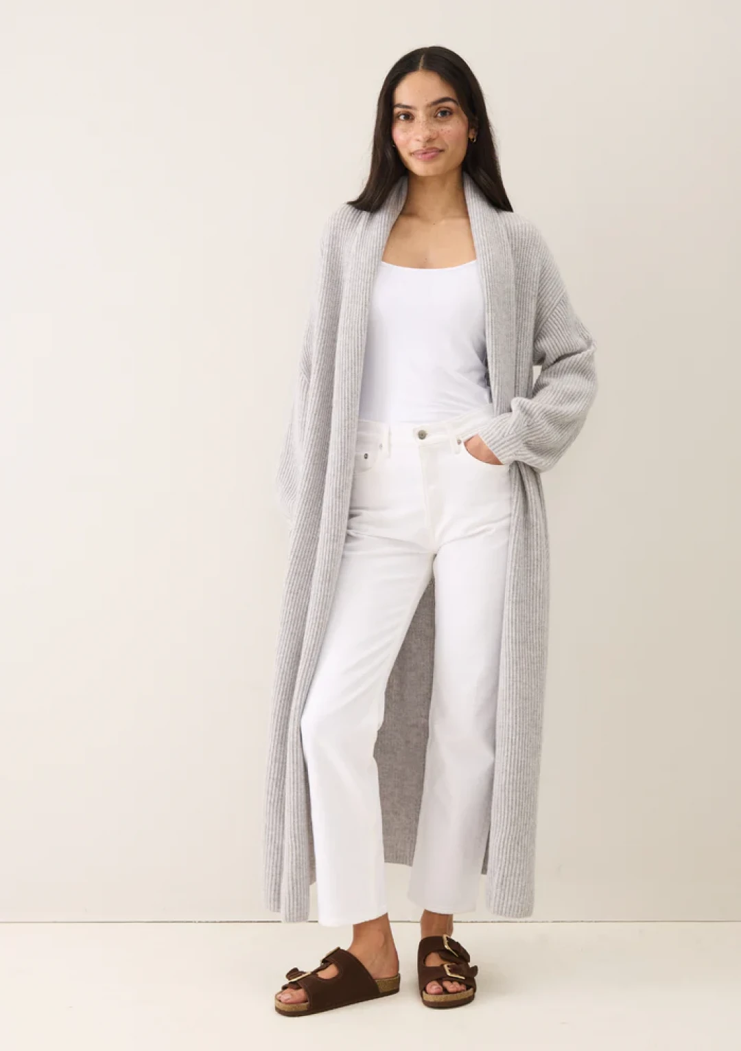 Ribbed Cashmere Coatigan in Foggy Grey by LOOP Cashmere on curated-crowd.com