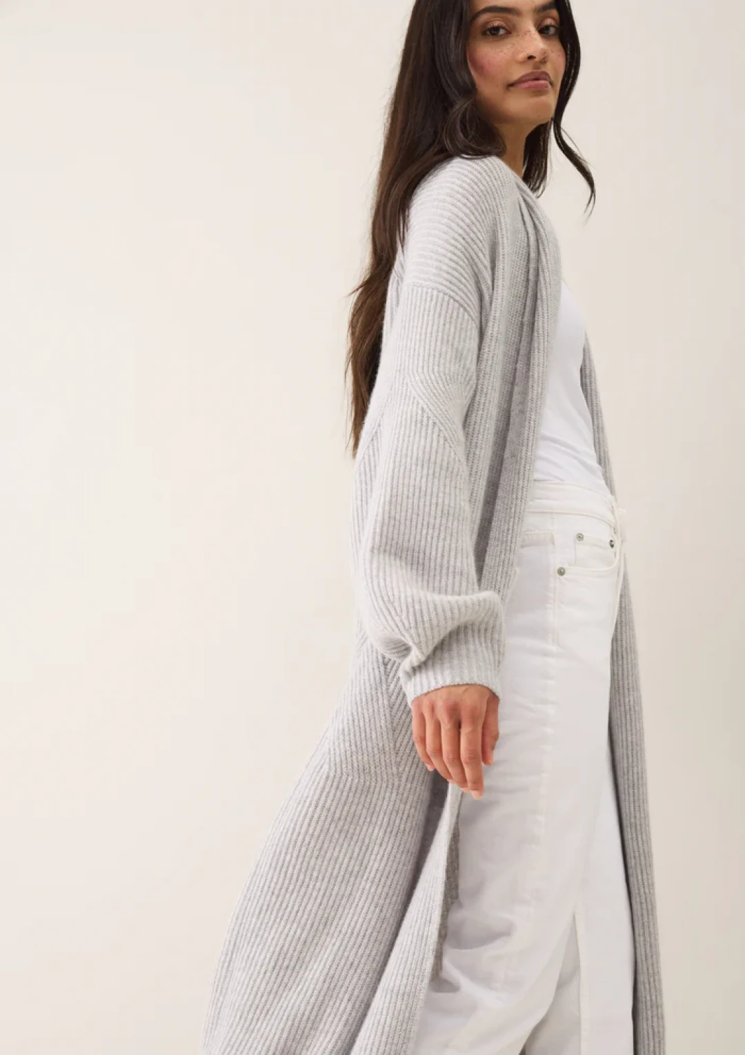 Ribbed Cashmere Coatigan in Foggy Grey by LOOP Cashmere on curated-crowd.com